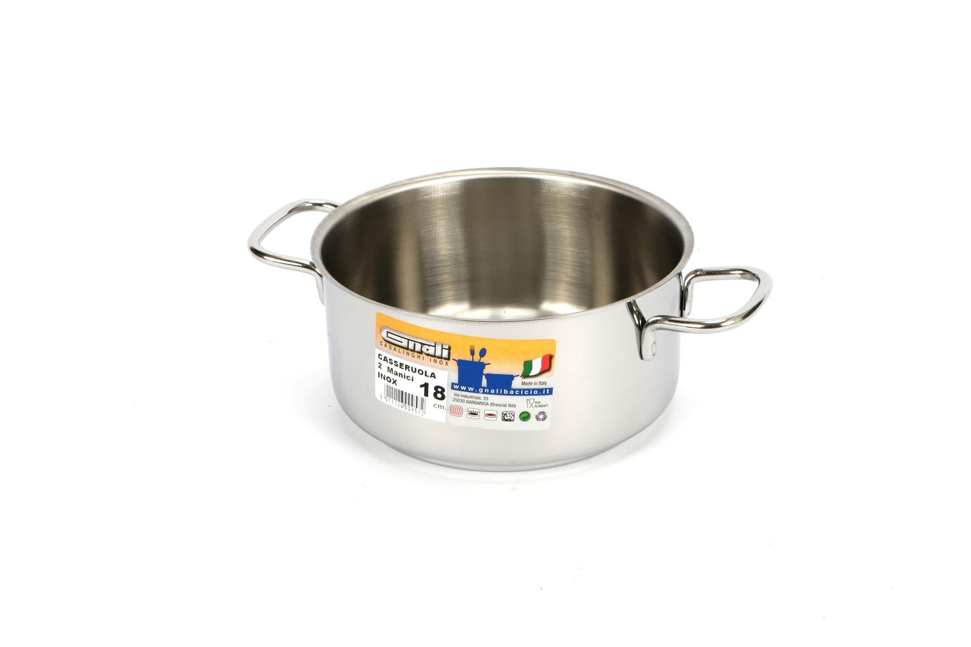 Gnali Realterm Casseruola Alta 2 Manici Ø18 cm In Acciaio Inox Adatta per Tutti i Piani Cottura Inclusa Induzione