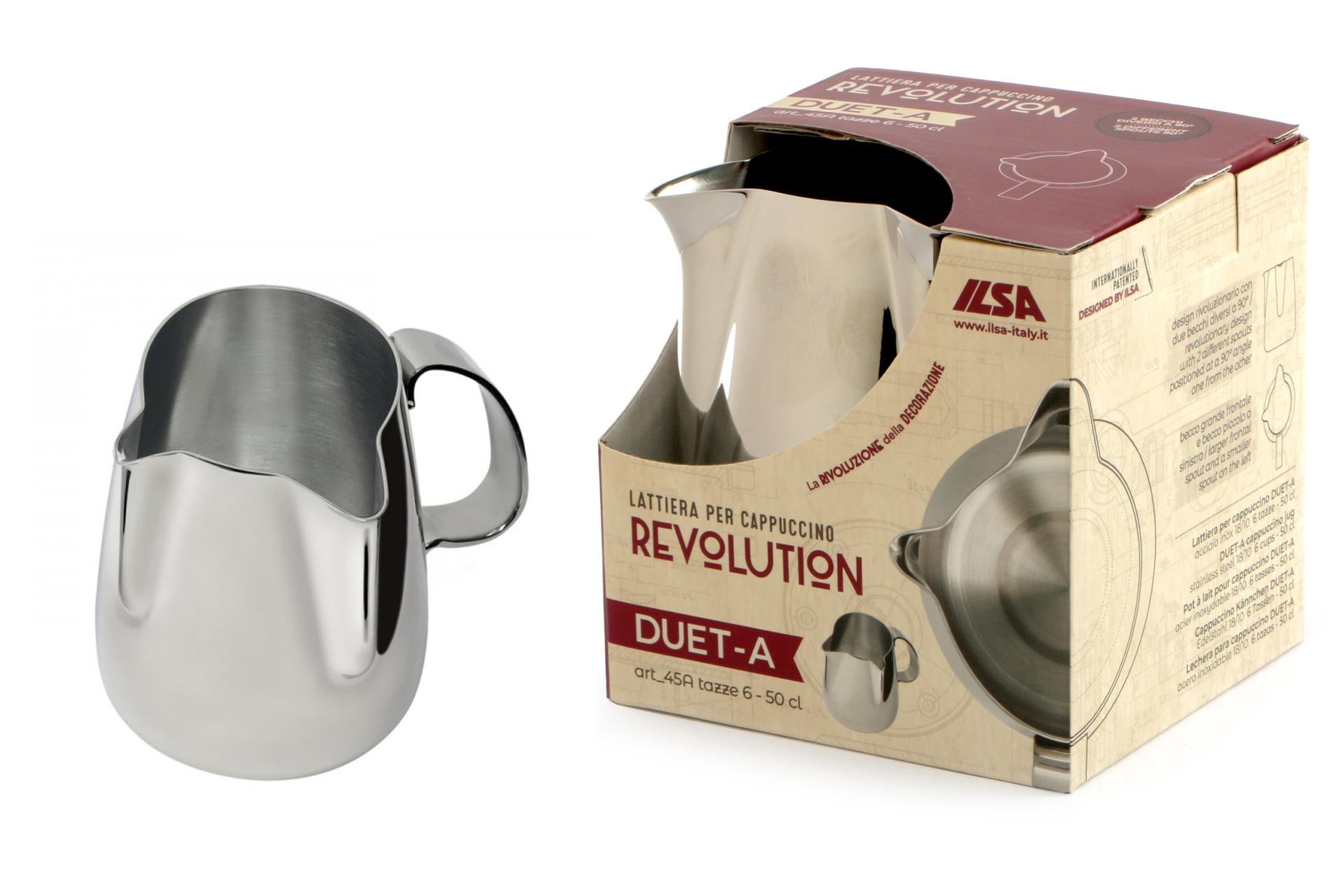 Ilsa Revolution Duet Lattiera 2 Beccucci 50cl Inox - Becco Grande e Piccolo a 90°
