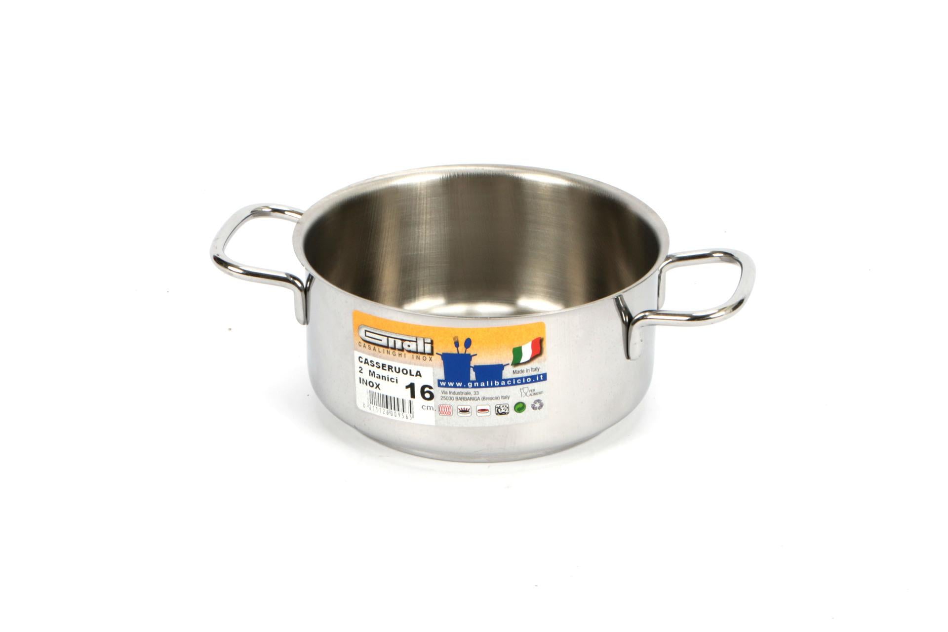Gnali Realterm Casseruola Alta 2 Manici Ø16 cm In Acciaio Inossidabile Adatta per Tutti i Piani Cottura Inclusa Induzione
