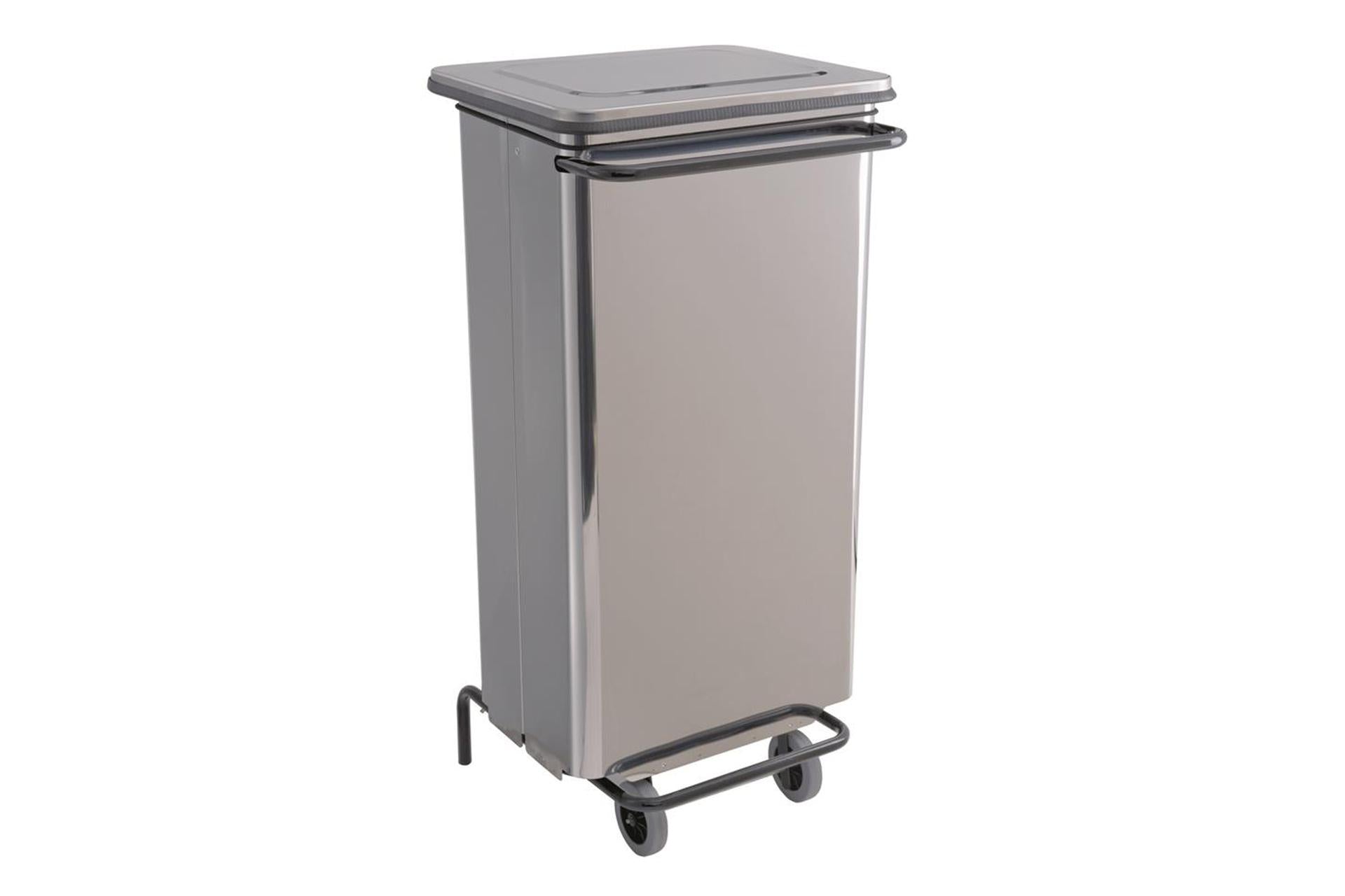 Contenitore Rifiuti a Pedale Inox Brillante 110L - 48x42xH.96,5 cm Con Ruote e Pedale Ampio