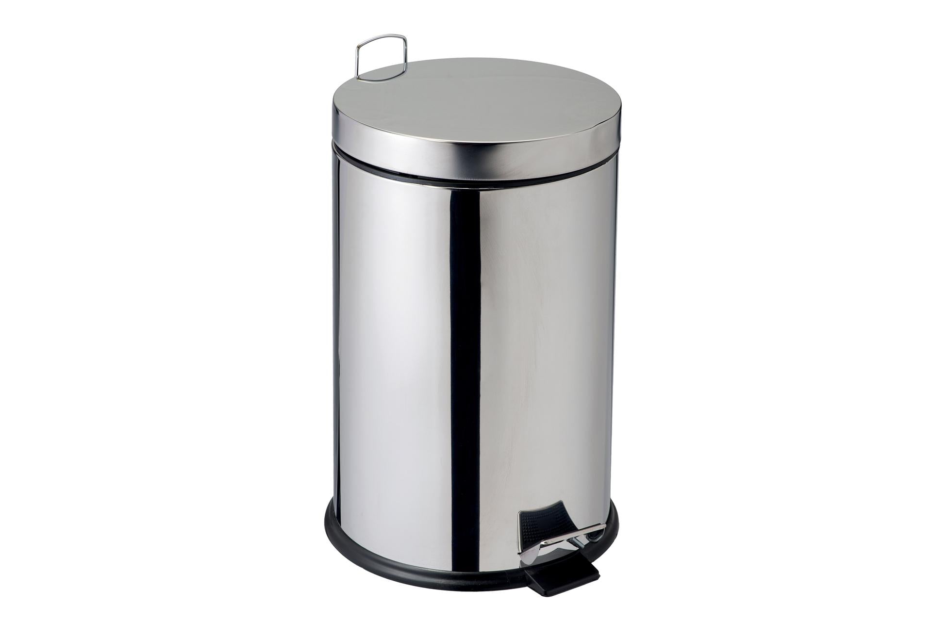 Medial Pattumiera a Pedale Inox AISI 304 Brillante 20L - Ø27 cm H.44 cm Con Maniglia di Trasporto e Secchio Interno in Plastica