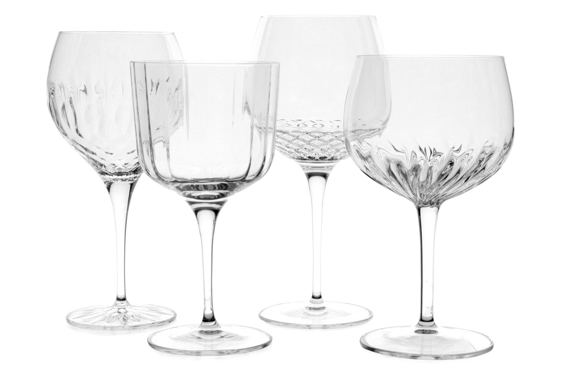 Bormioli Luigi Set 4 Calici Gin - Bach 60cl, Diamante 65cl, Roma 80cl, Mixology Gin Tonic 80cl - Idea Regalo - Set 4 Pz