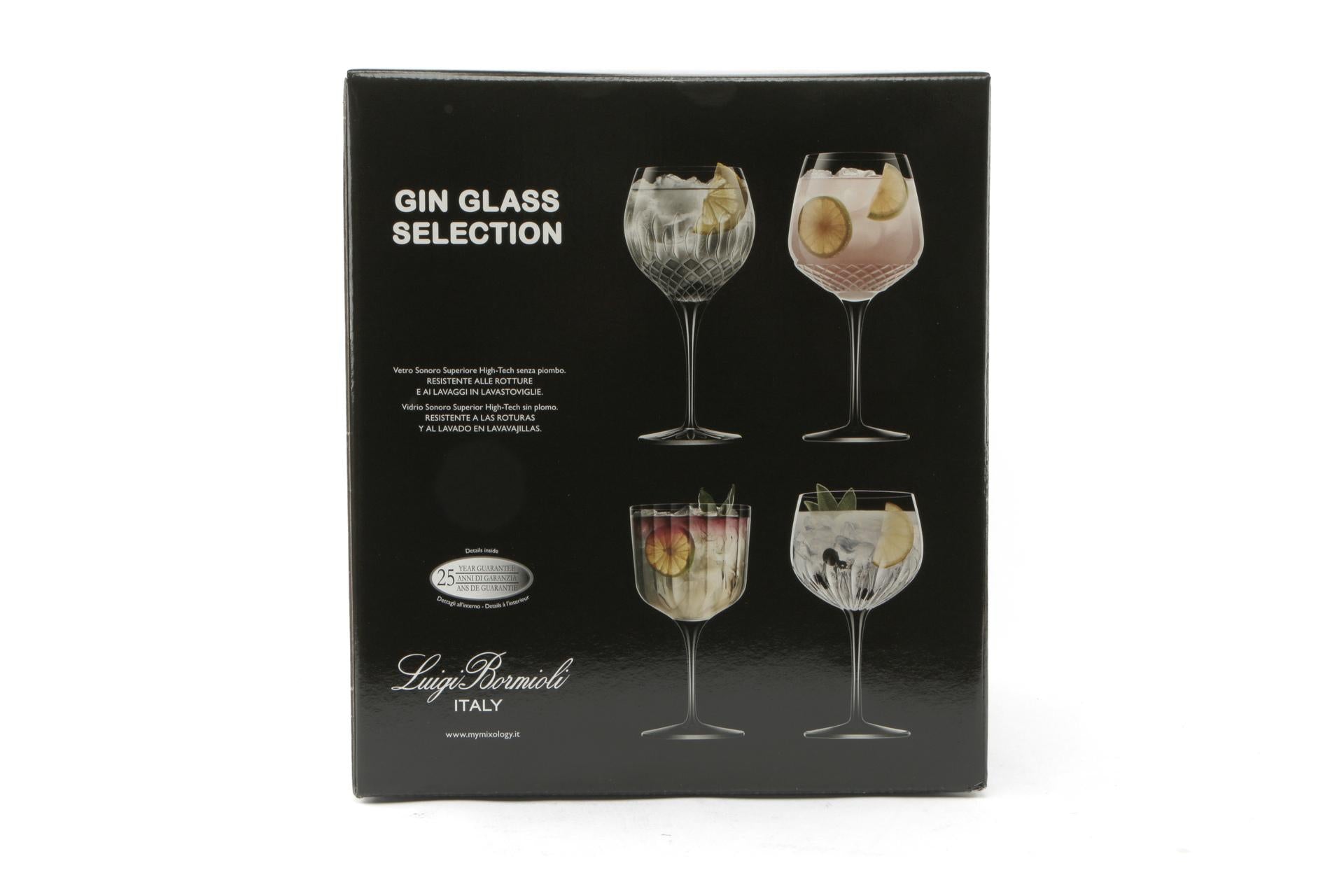 Bormioli Luigi Set 4 Calici Gin - Bach 60cl, Diamante 65cl, Roma 80cl, Mixology Gin Tonic 80cl - Idea Regalo - Set 4 Pz 4