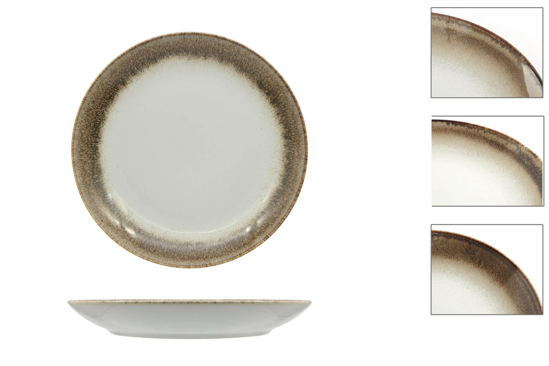 Pt Sango Ceramics Java Radiance Brown Piatto Coupe Ø27 cm - In Ceramica Con Colori Reattivi - Set 6 Pz