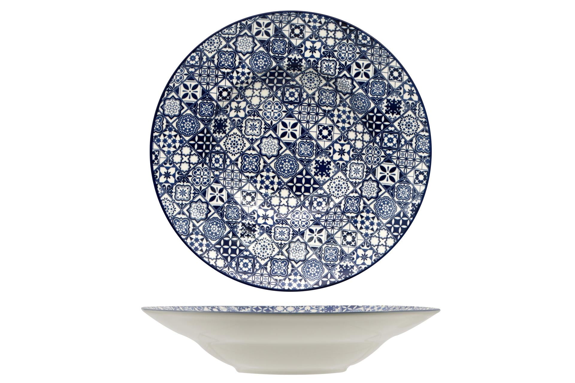 Import Tavola Professional Sintra Blue Piatto Pasta Ø27.5 cm - Interno Ø17 cm In Ceramica Decorata - Set 4 Pz