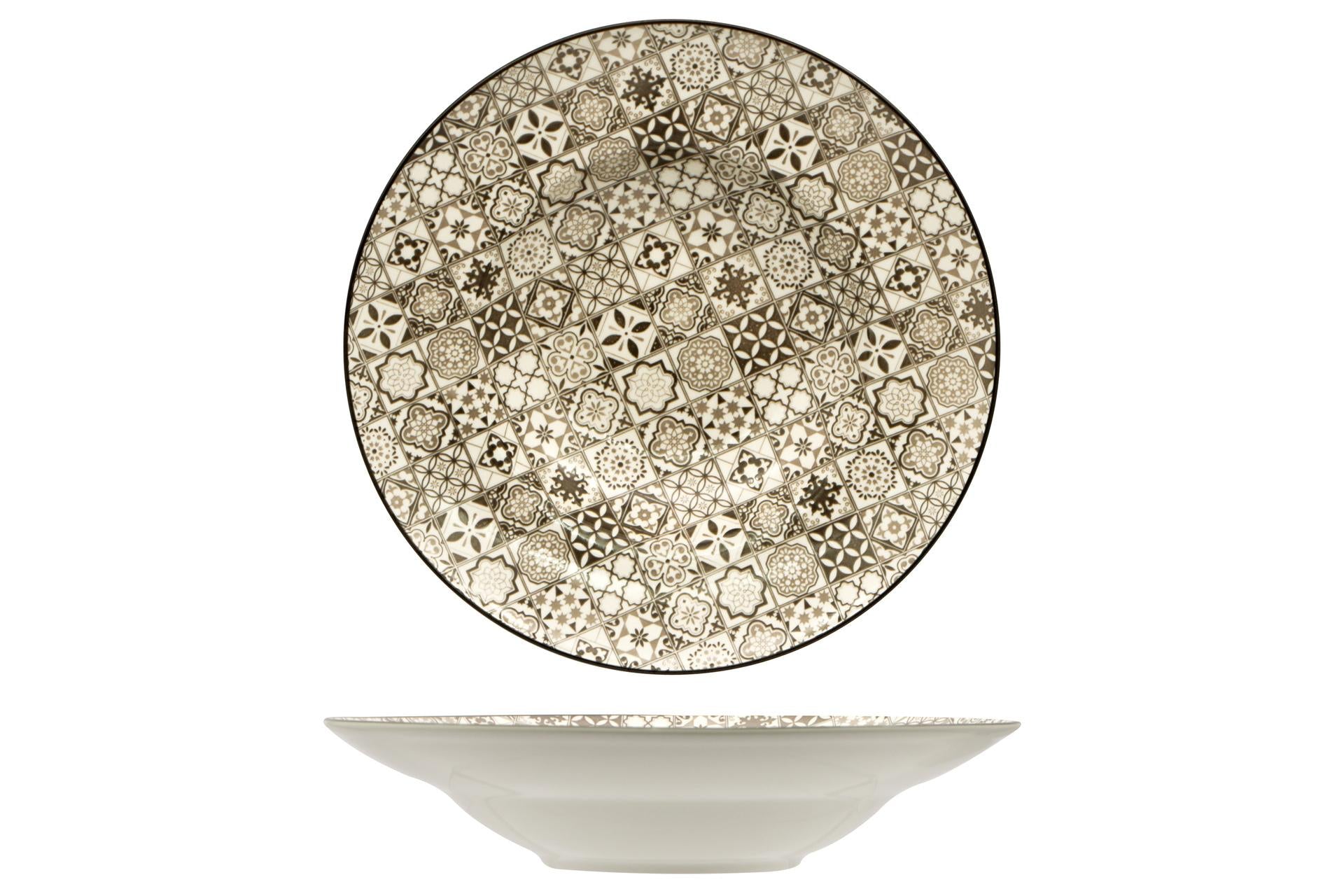 Import Tavola Professional Sintra Nut Piatto Pasta Ø27.5 cm - Interno Ø17 cm In Ceramica Decorata - Set 4 Pz