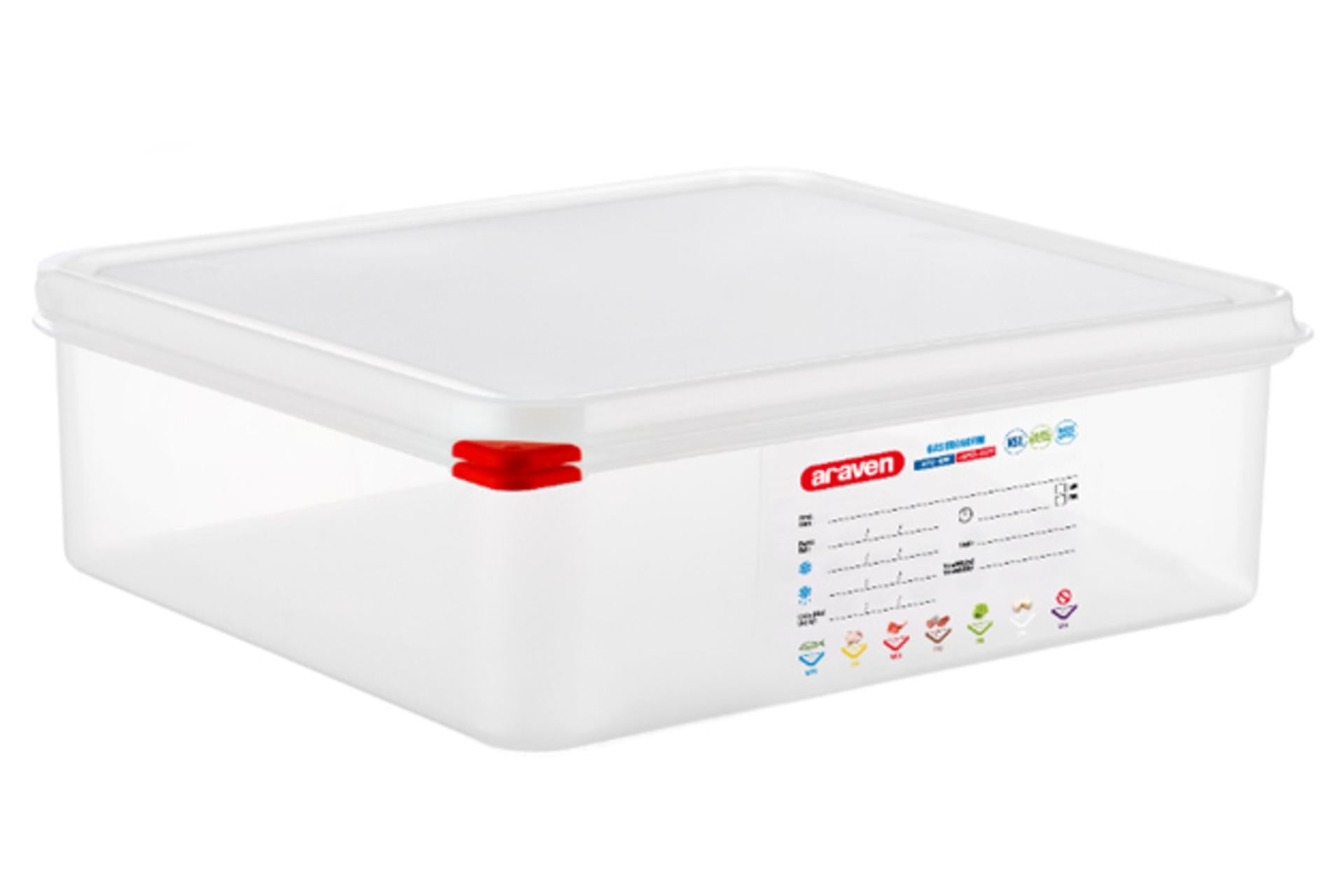 Araven Contenitore Alimentare Ermetico 2.3 Litri - Gastronorm 2/3 354x325x100 mm Con Etichetta Lavabile e Alette Colorate
