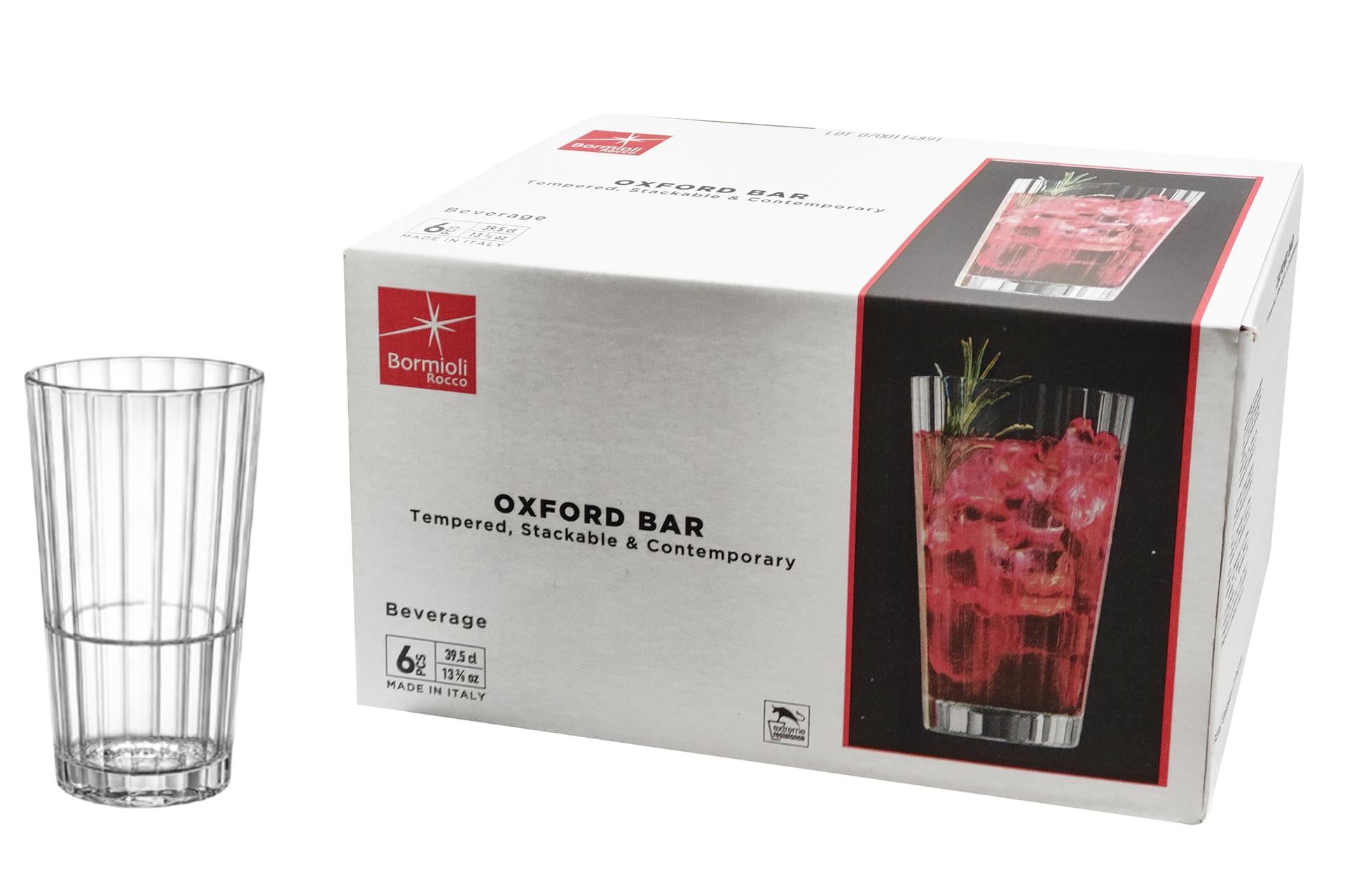Bormioli Rocco Oxford Bar Bicchiere Beverage Cl 39.5 - Impilabile e Resistente agli Shock Termici e Meccanici - Set 6 Pz