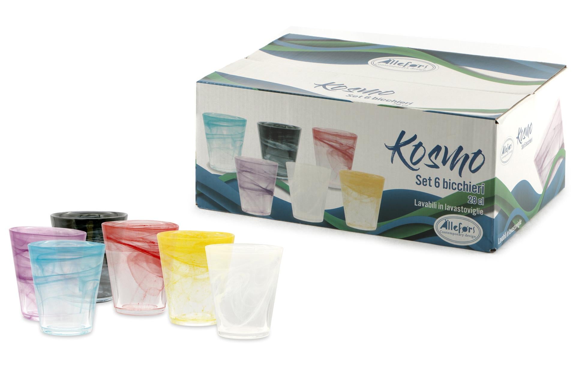 Import Tavola Kosmo Set 6 Bicchieri Acqua 28 cl - In Vetro Colorato Con Effetto a Vortice - Set 6 Pz