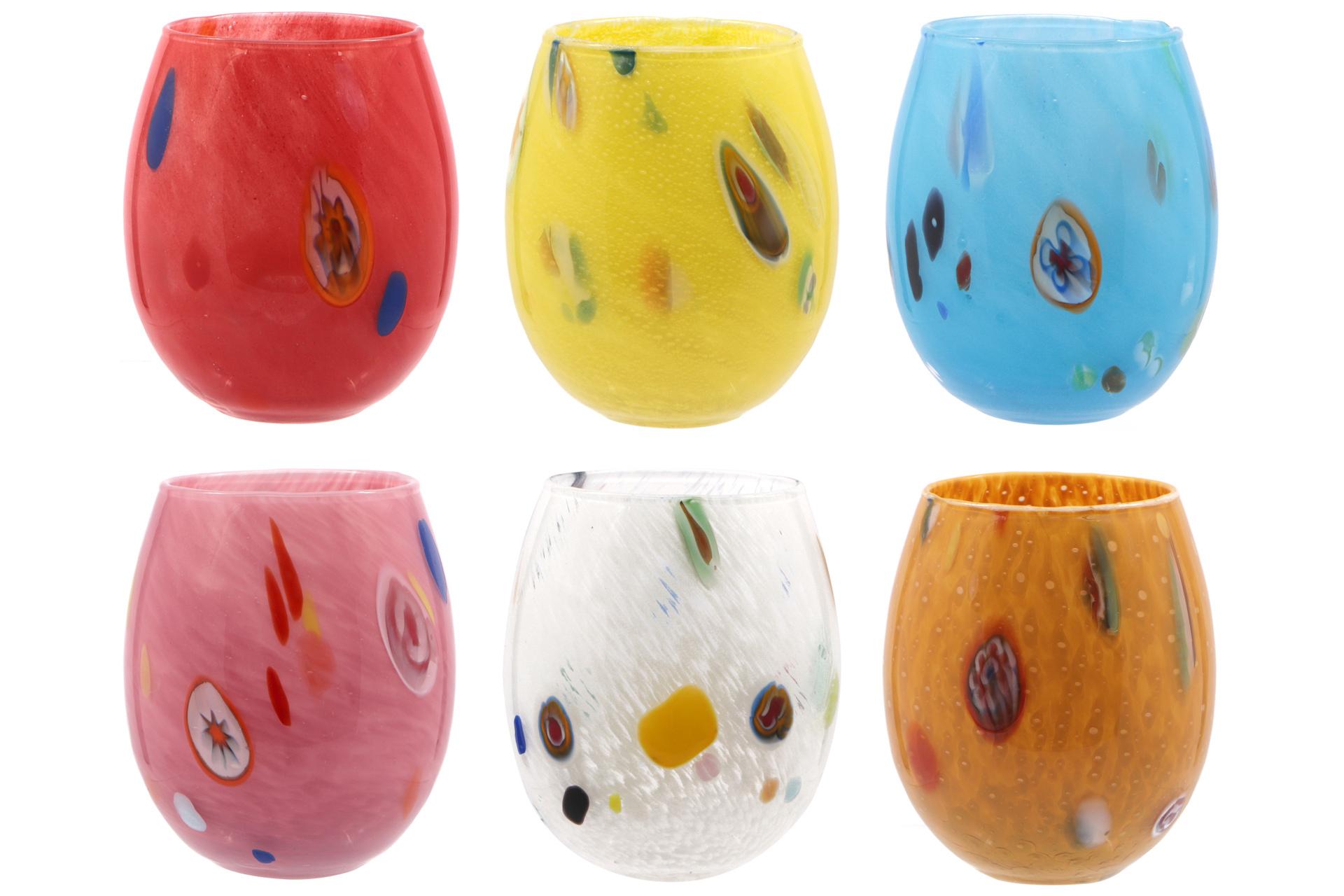 Vetreria Artistica Murano Set 6 Bicchieri Acqua 35 cl - Colori Assortiti, Made in Italy - Set 6 Pz