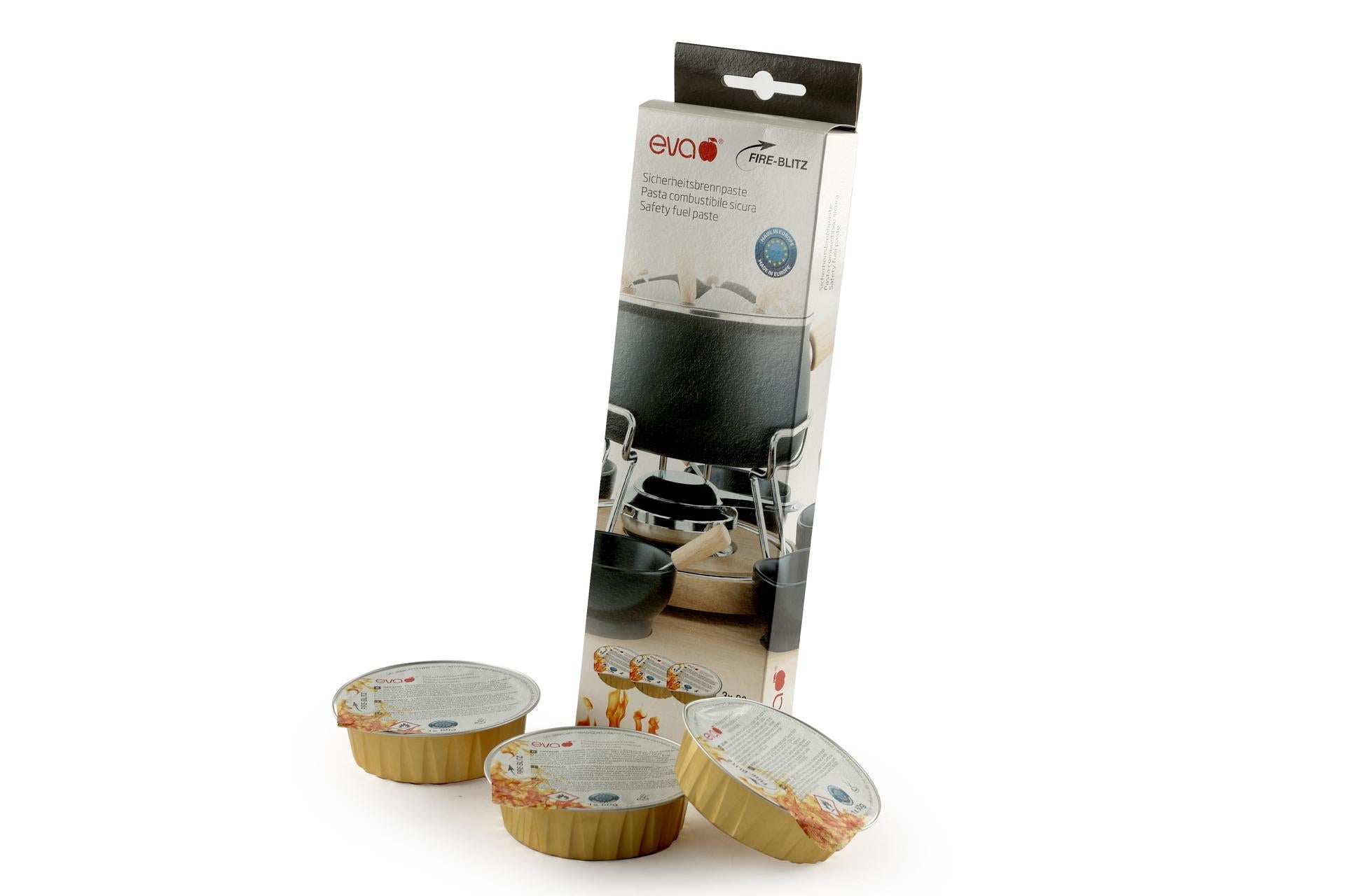 Eva Fire Blitz Pasta Combustibile Bio-Etanolo - Set 3 Vaschette da 80g, Durata 45 Minuti Cadauna - Set 3 Pz