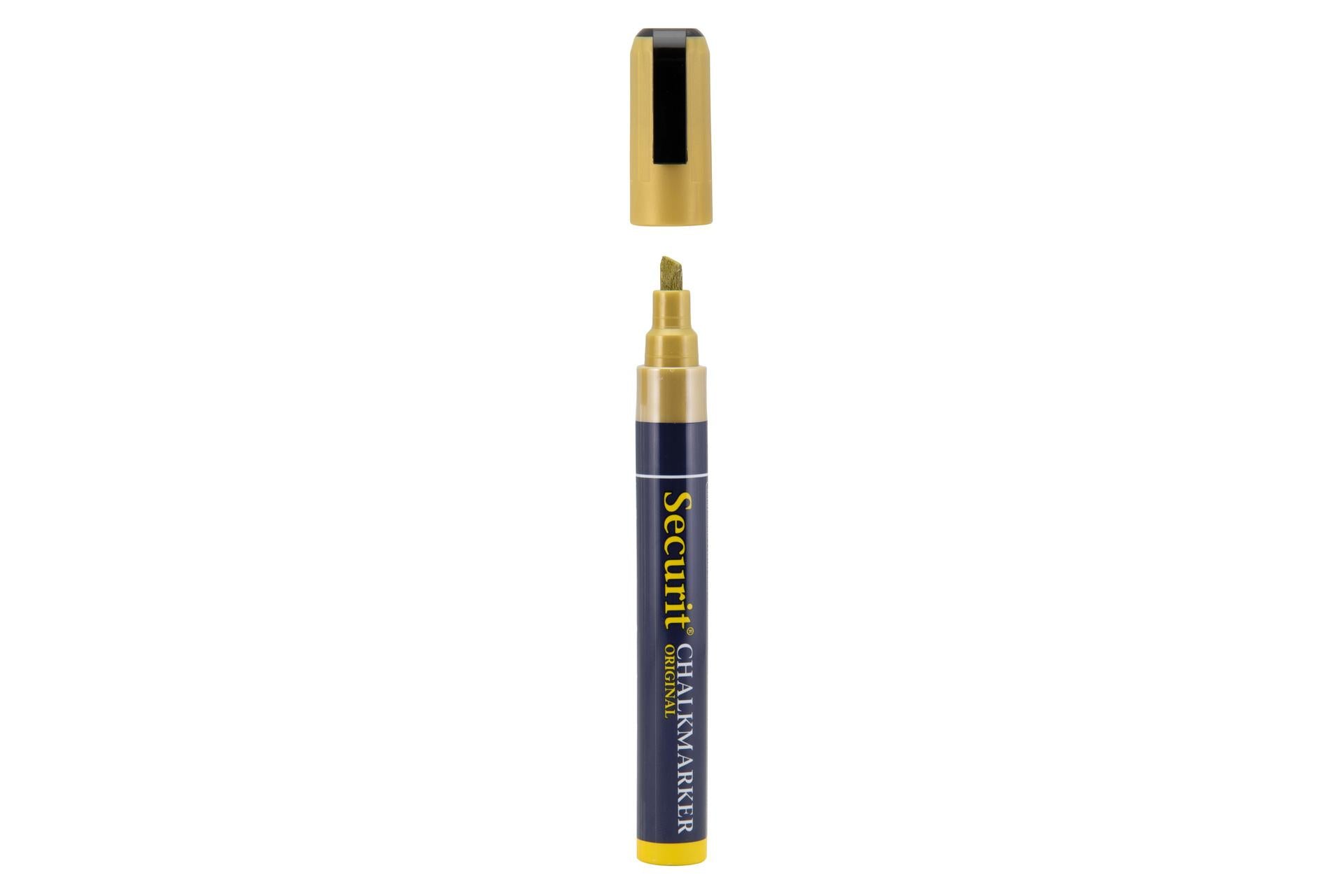 Securit Pennarello a Gesso Liquido Oro - Punta Media 2-6 mm, Singolo, Non Tossico e Resistente - Set 12 Pz