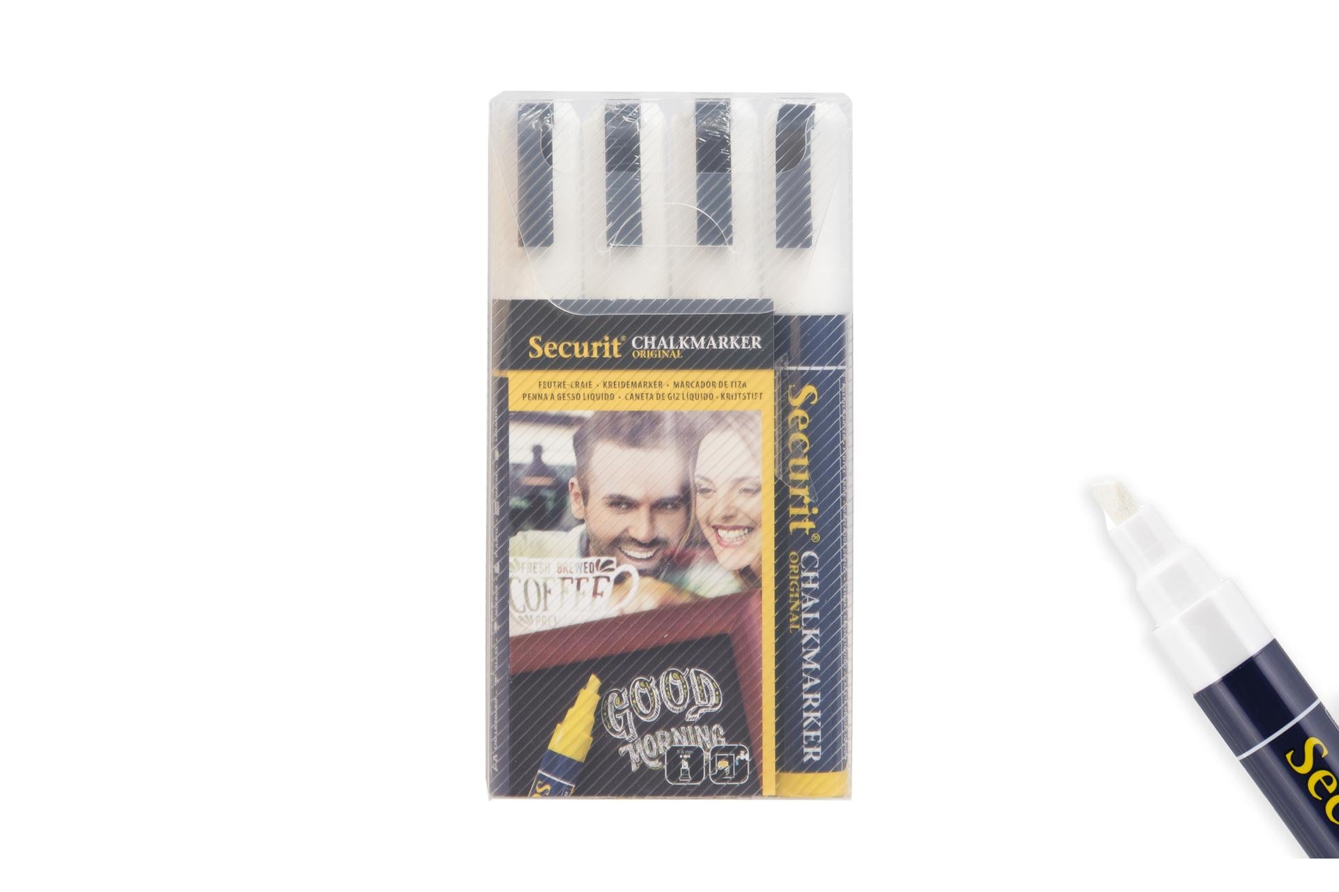 Securit Set 4 Pennarelli a Gesso Liquido Punta Media 2-6 mm - Colore Bianco - Set 4 Pz