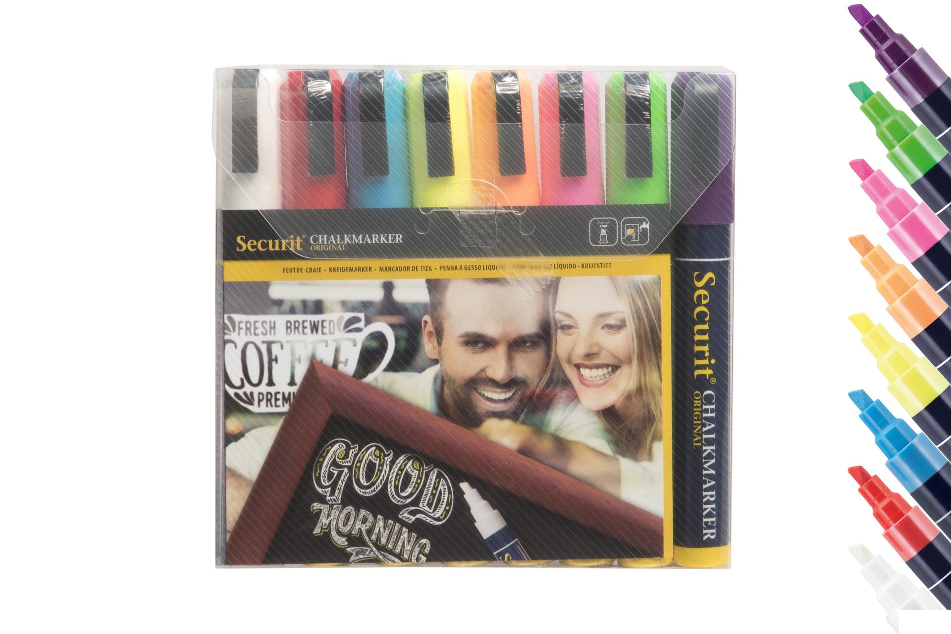 Securit Set 8 Pennarelli a Gesso Liquido Punta Media 2-6 mm - Colori Assortiti - Set 8 Pz