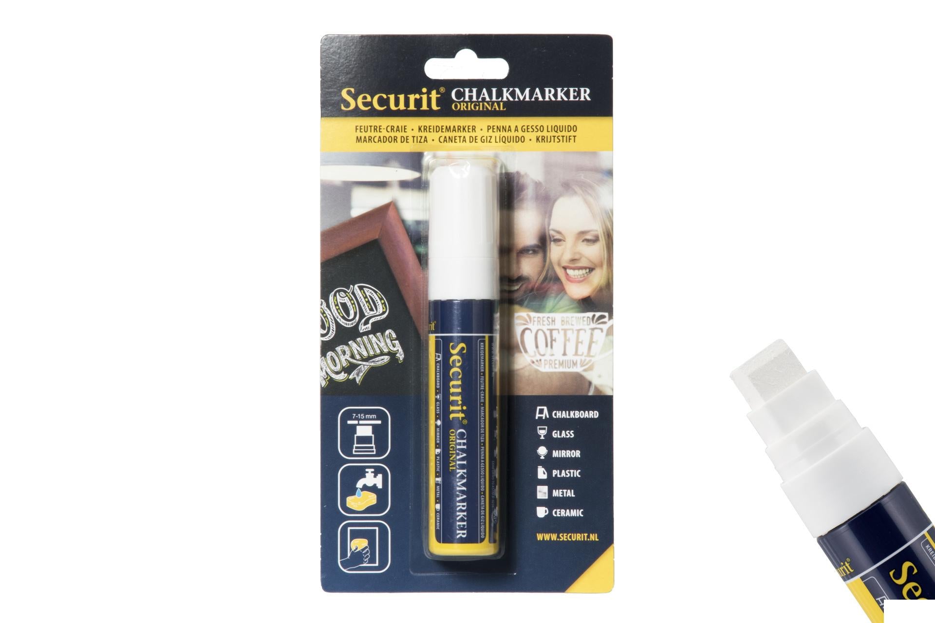 Securit Pennarello a Gesso Liquido Punta Grande 7-15 mm Bianco - Blister Singolo - Set 12 Pz
