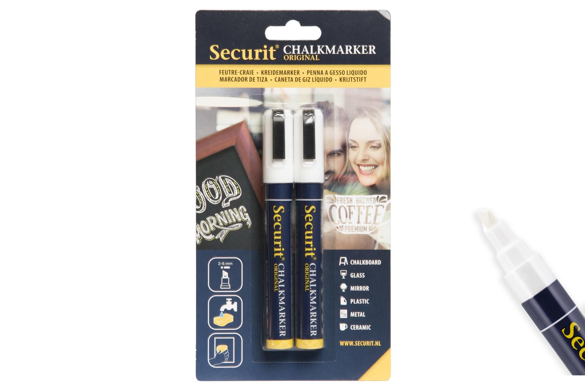 Securit Set 2 Pennarelli a Gesso Liquido Punta Media 2-6 mm Colore Bianco In Blister - Set 2 Pz