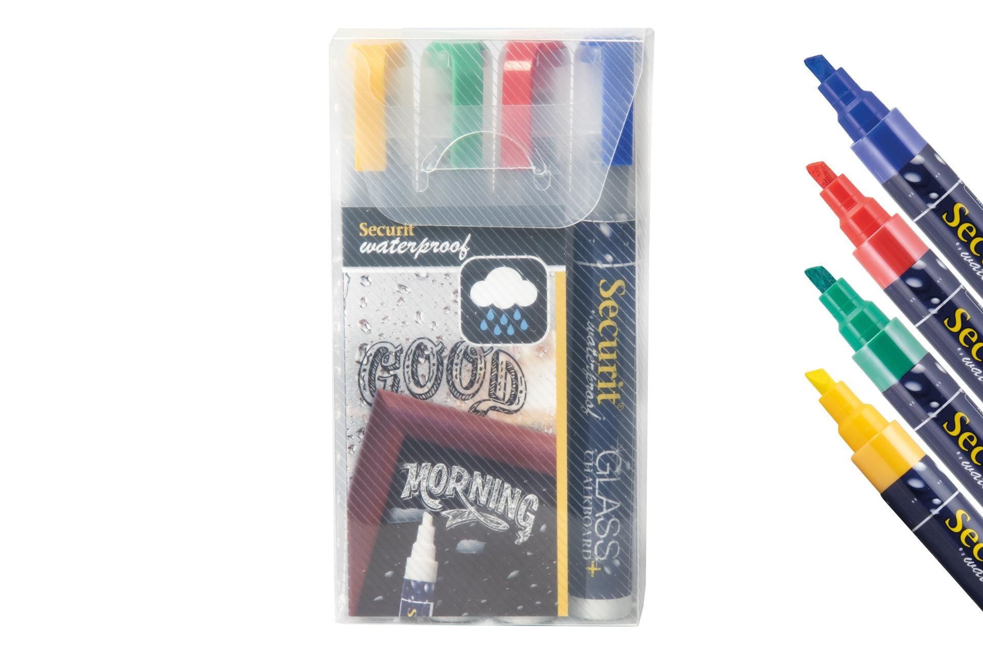 Securit Set 4 Pennarelli a Gesso Liquido Impermeabili Punta Media 2-6 mm - Colori Assortiti - Set 4 Pz