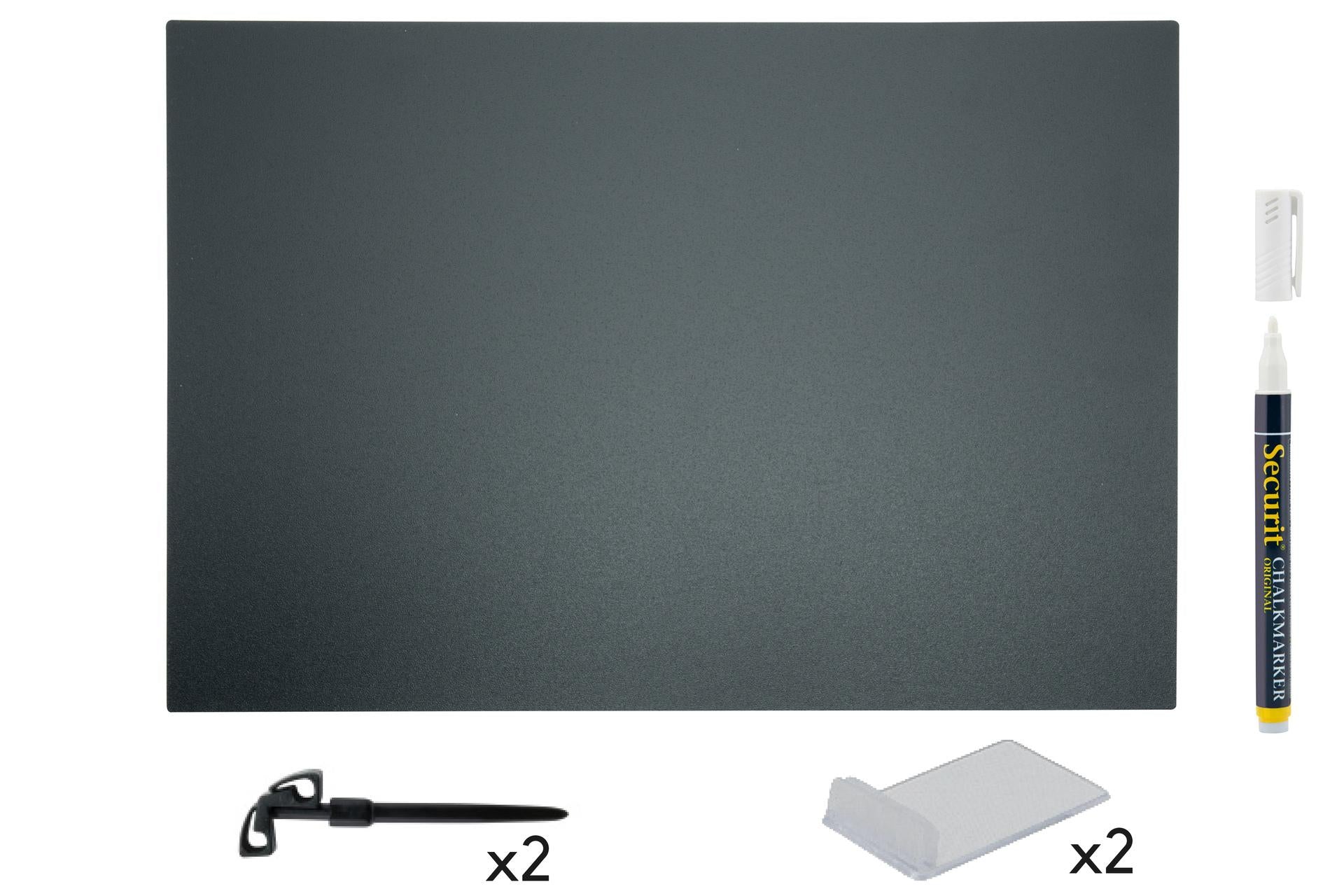 Securit Set 5 Lavagne Tag Nere A4 21x29,7 cm Con Pennarello a Gesso Liquido Bianco e Supporti - Set 5 Pz