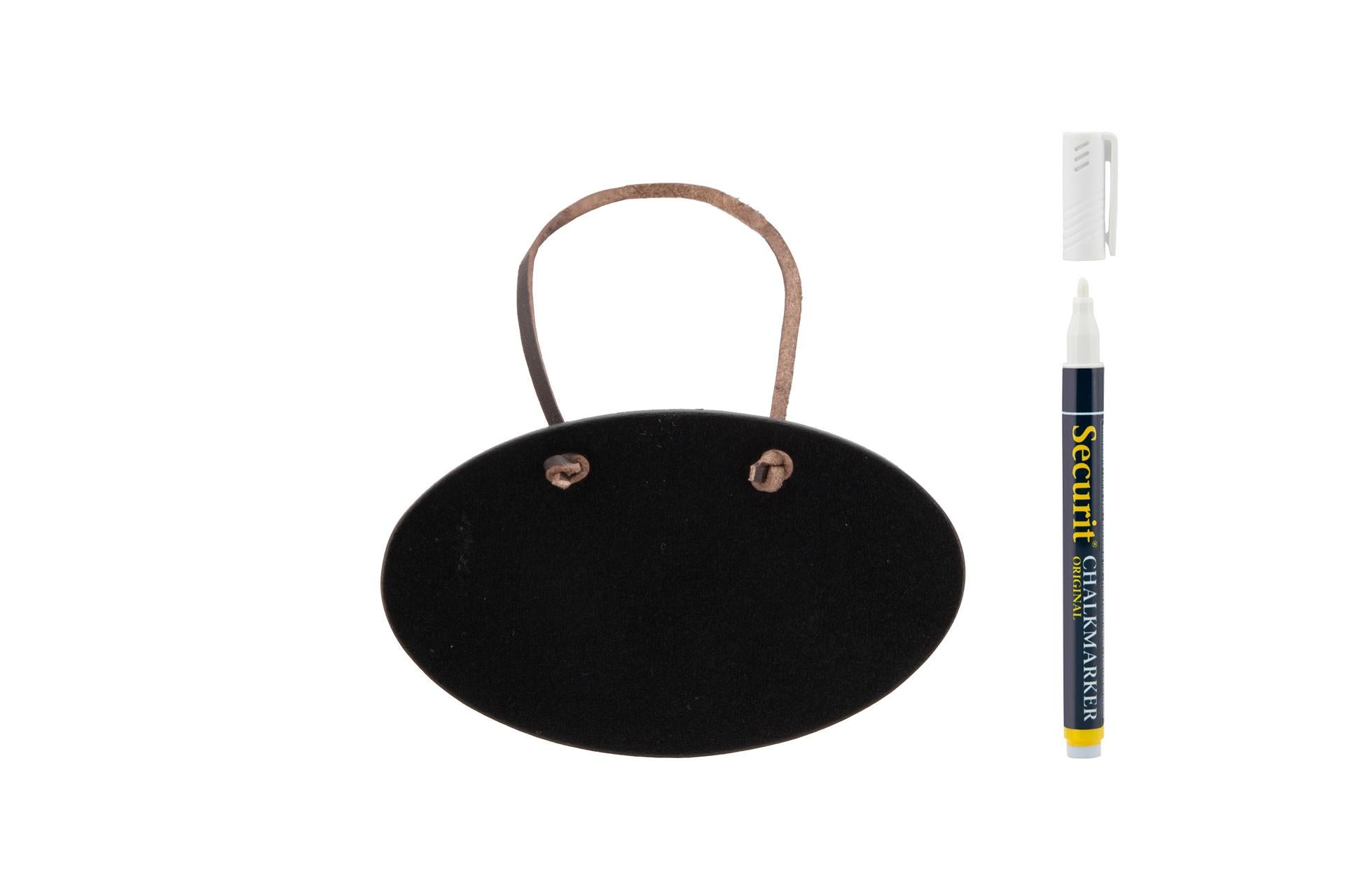 Securit Set 6 Lavagne Tag Ovali per Bottiglie - Colore Nero, Scrivibili su Entrambi i Lati con Pennarello Bianco Incluso - Set 6 Pz