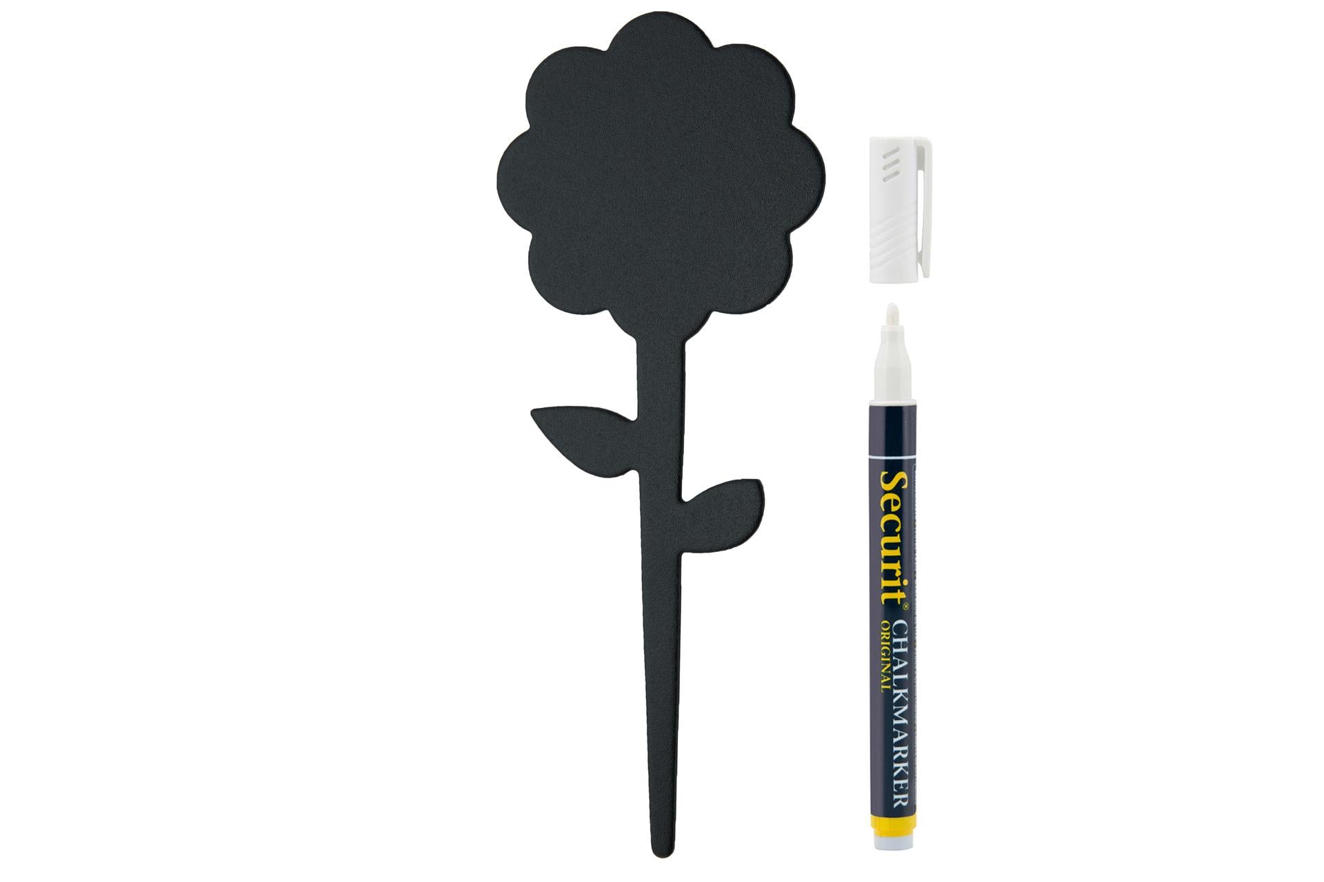 Securit Lavagna Etichette a Forma di Fiore 18x7 cm - Set 30 Pz Nero Con Pennarello a Gesso Liquido - Set 30 Pz