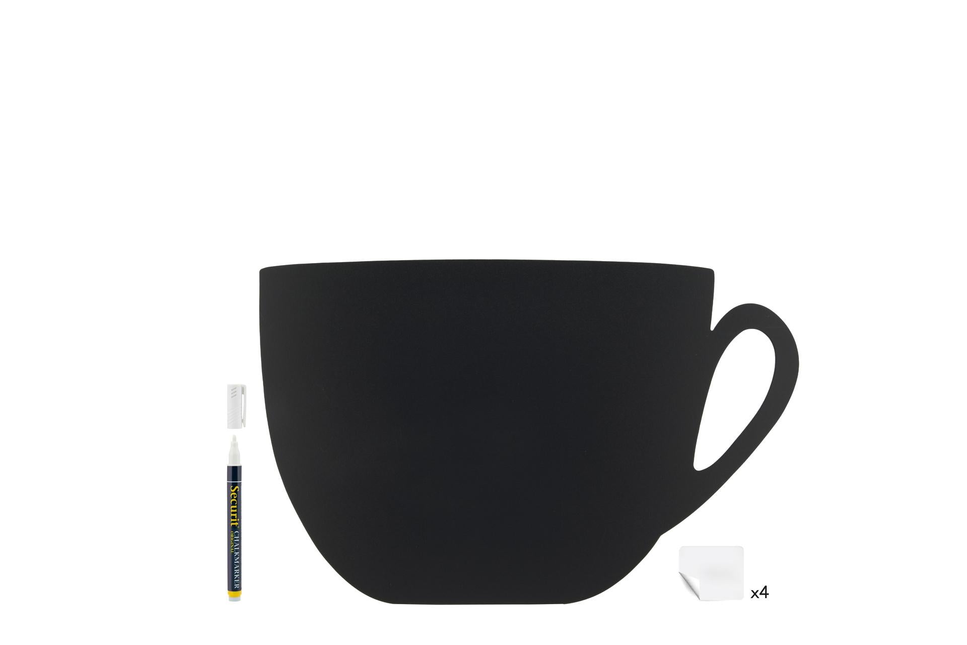 Securit Lavagna Silhouette Tazza 28,3x44,5 cm Con Pennarello a Gesso Liquido e Adesivi a Strappo
