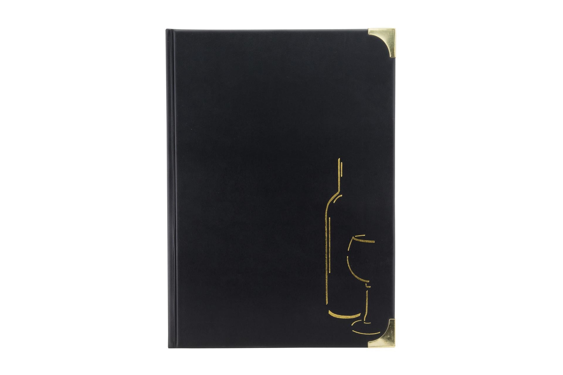 Securit Porta Menu Carta dei Vini A4 Nero 31.5 x 24 cm In PVC Con Angoli Protettivi In Metallo Dorato e Quattro Inserti