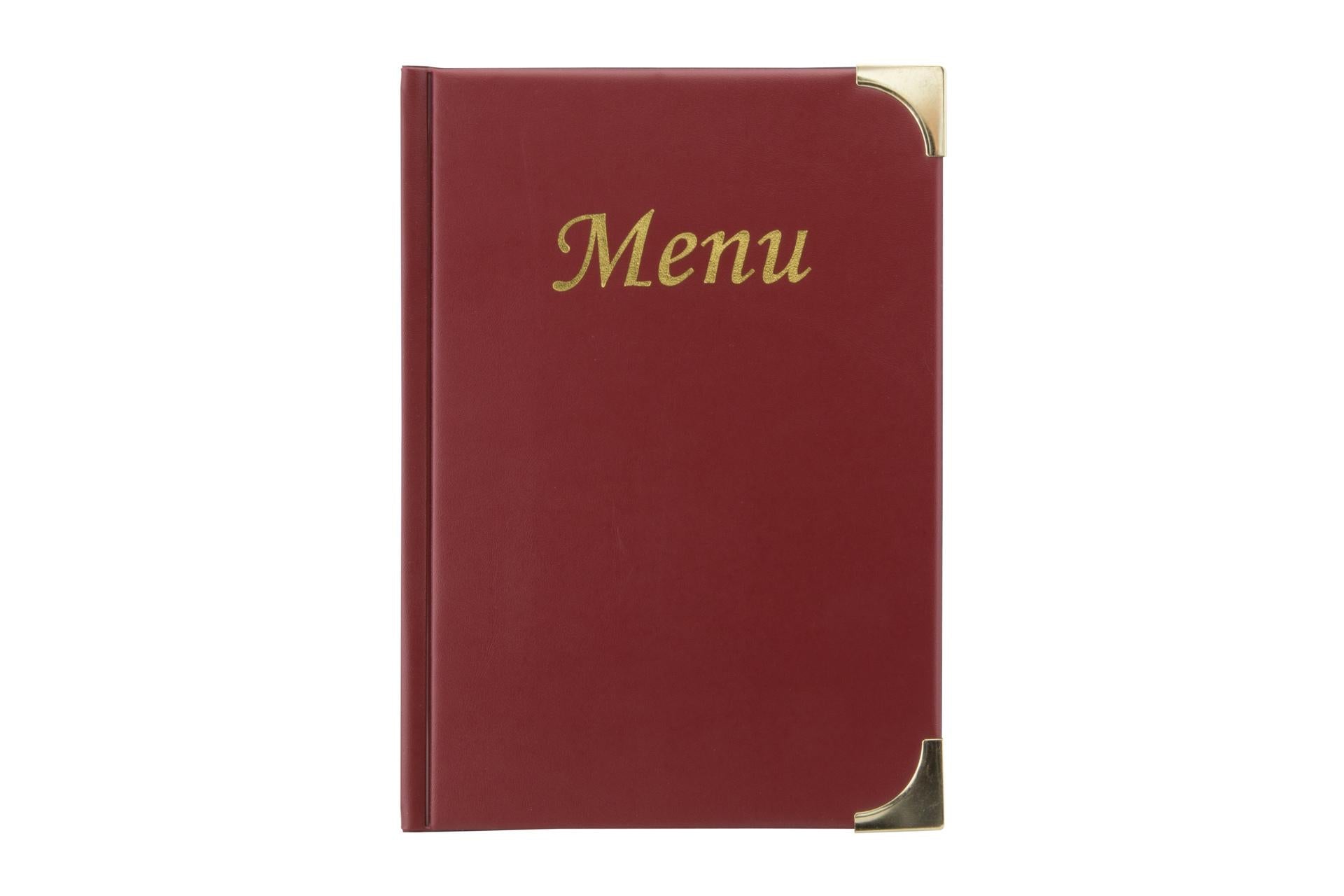 Securit Portamenu Bordeaux A4 10 Pagine - 31.5 x 24 cm In PVC Con Scritta "Menu" In Oro e Angoli Protettivi Dorati - Set 10 Pz