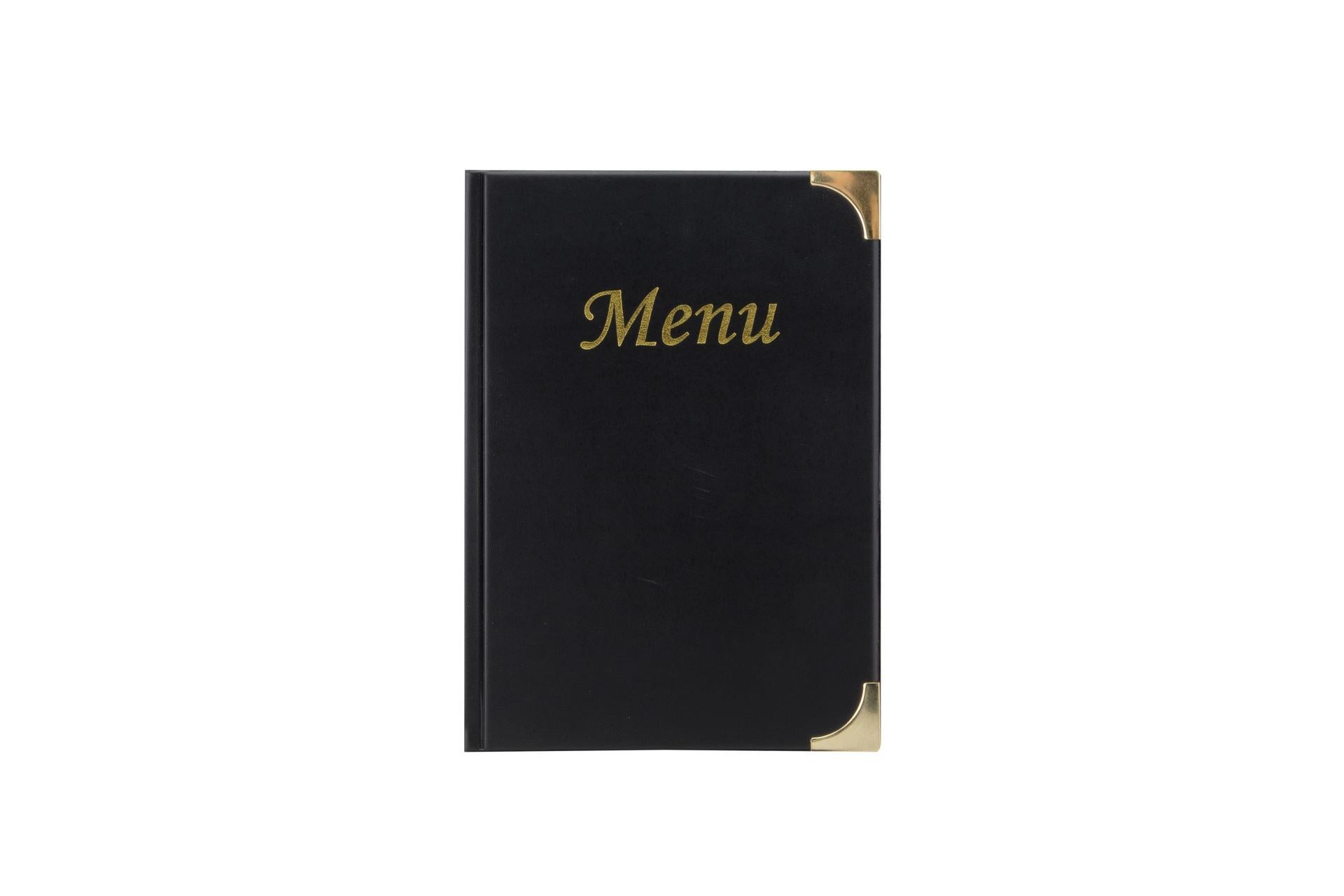 Securit Basic Portamenu Nero A5 - 10 Pagine 23.7x17.2 cm In PVC Con Scritta "Menu" e Angoli Protettivi Dorati - Set 10 Pz