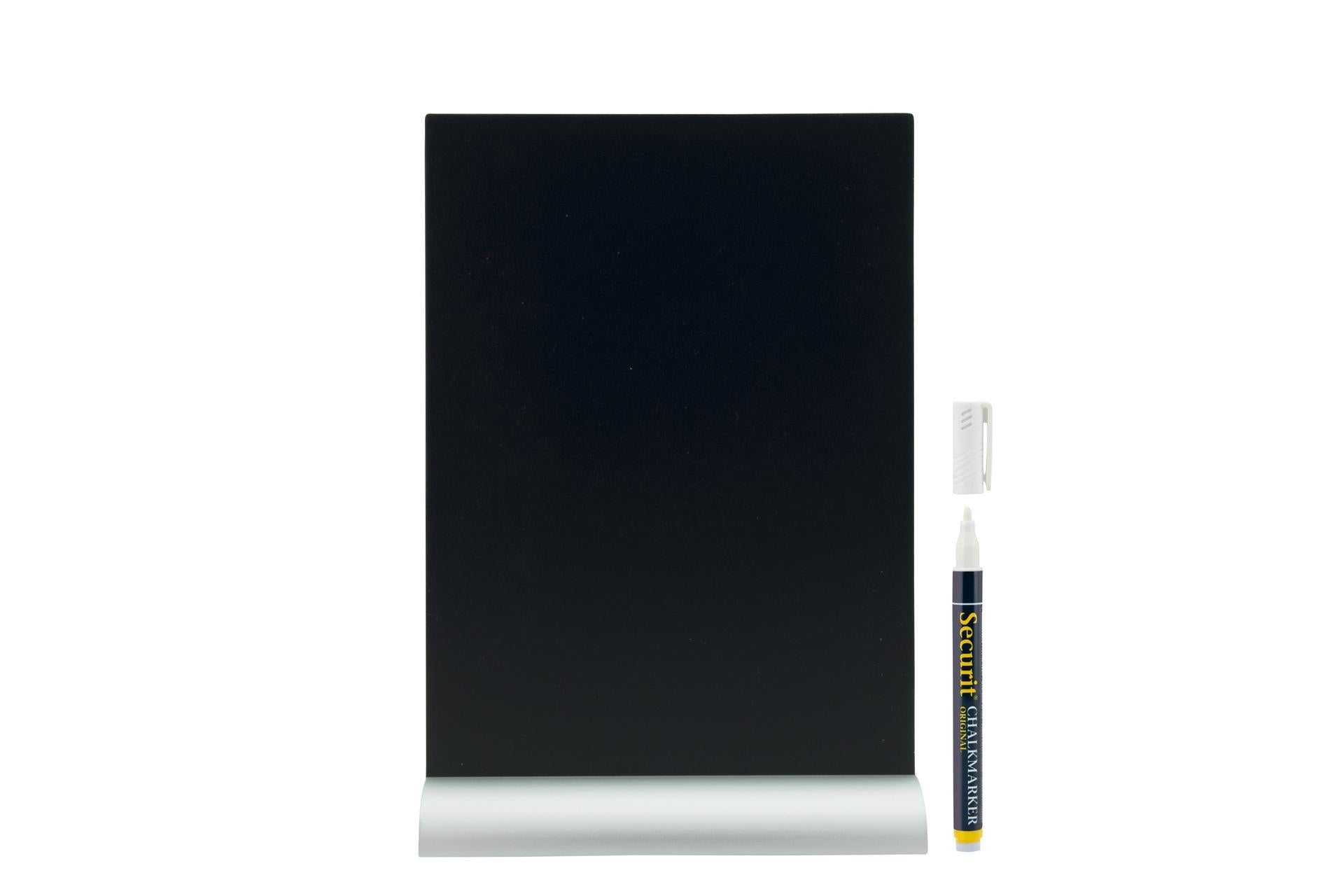 Securit Lavagna da Tavolo Rettangolare 21x6xH30 cm - Base in Alluminio e Legno Laccato Con Pennarello Bianco Incluso