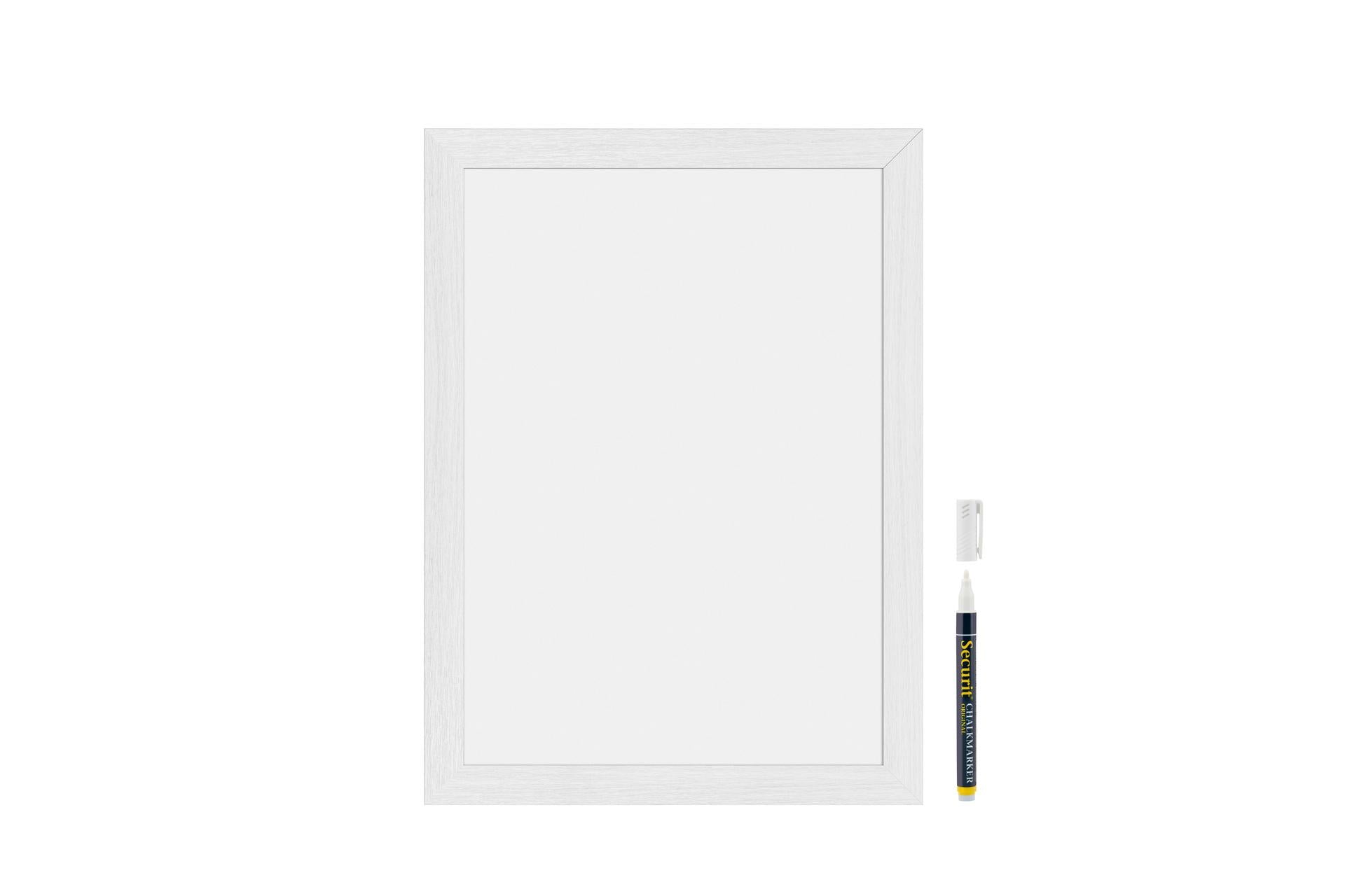 Securit Lavagna da Parete Bianca 30x40 cm - Con Cornice in Legno e 2 Pennarelli a Gesso Liquido Inclusi