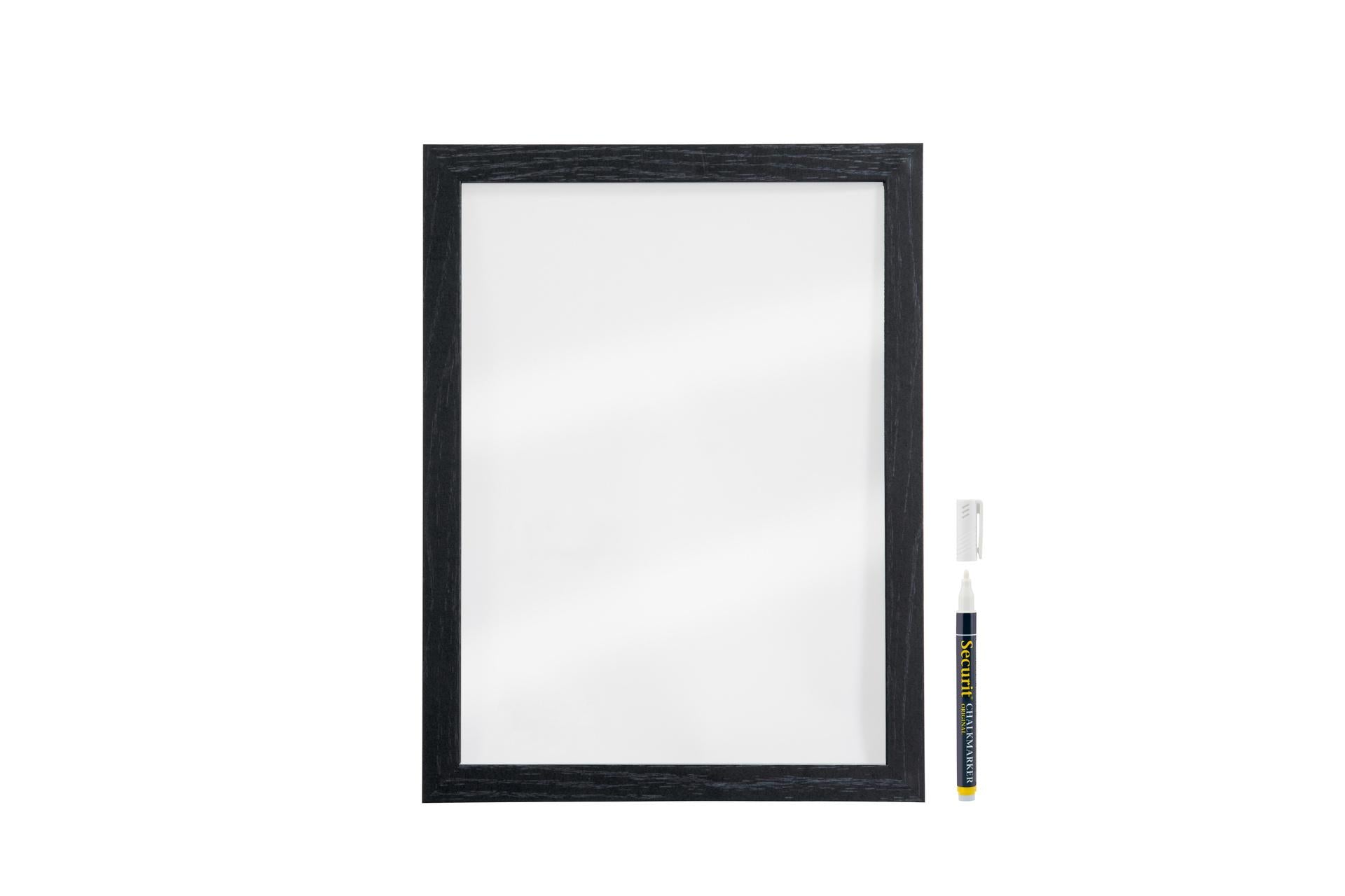 Securit Woody Lavagna da Parete Trasparente 30x40 cm con Cornice Nera e 2 Pennarelli a Gesso Liquido Inclusi