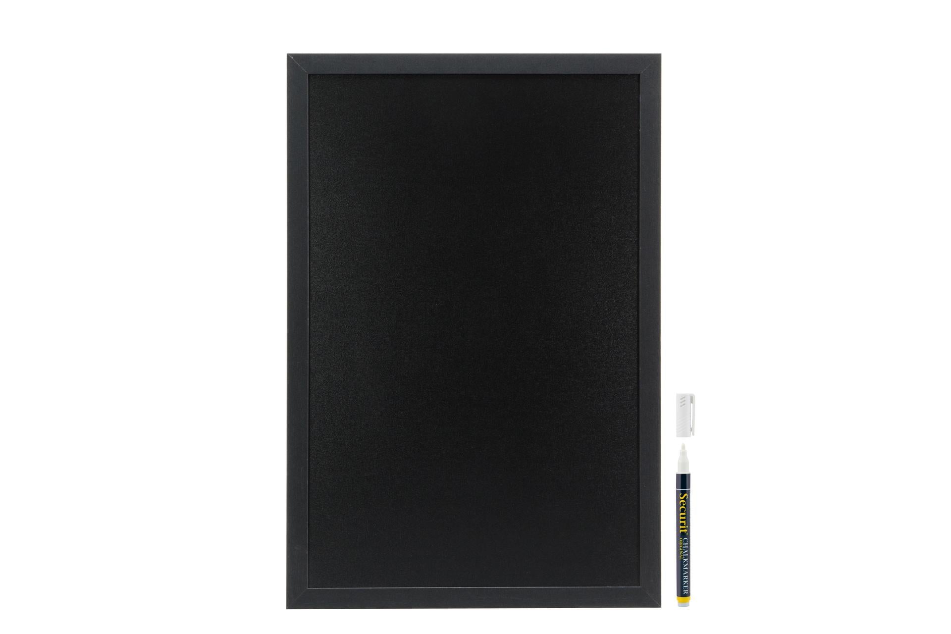 Securit Woody Lavagna da Parete Nera 40x60 cm - Cornice in Legno con Pennarello a Gesso Liquido Incluso