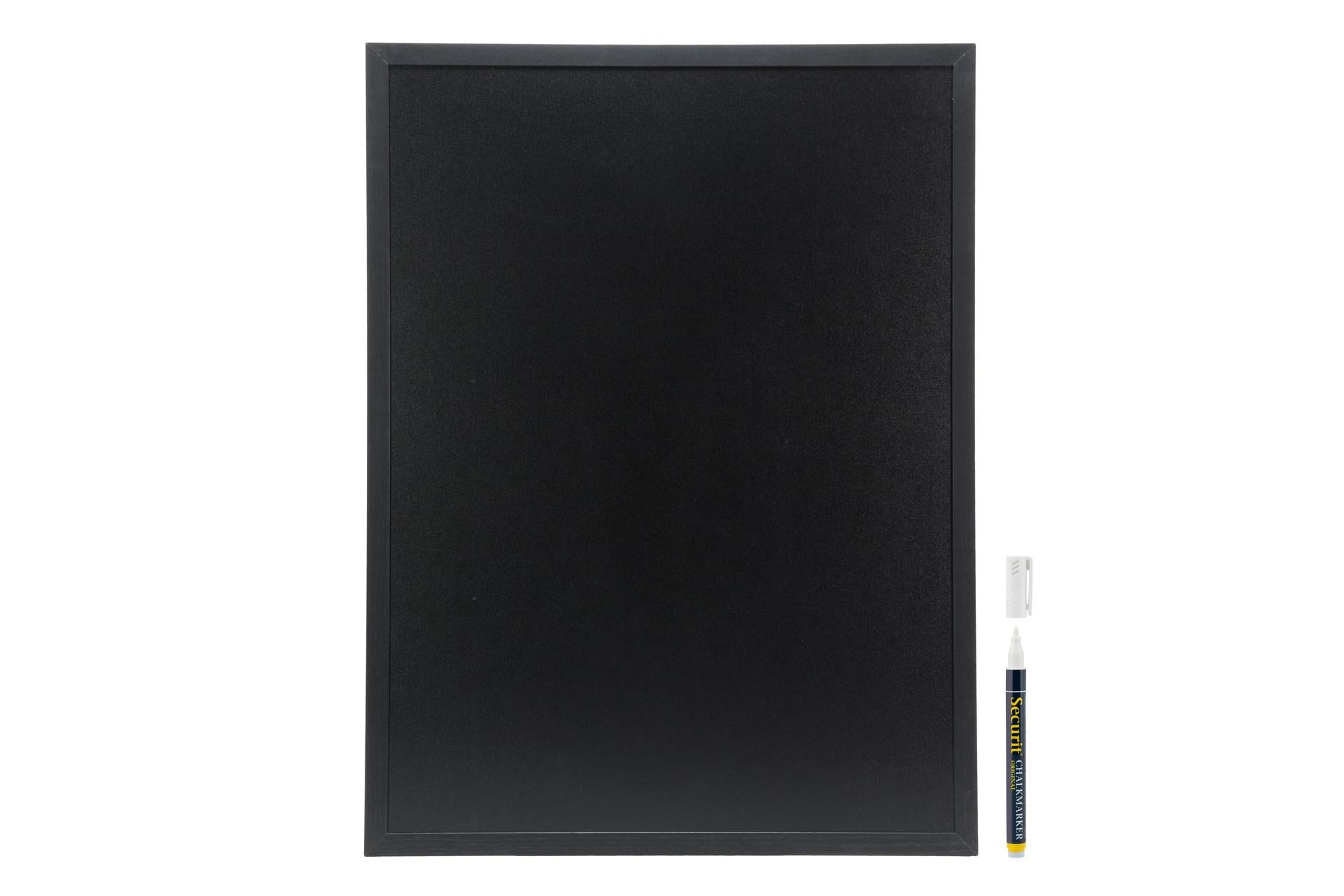 Securit Woody Lavagna da Parete Nera 60x80 cm - Cornice in Legno con Pennarello a Gesso Liquido Incluso