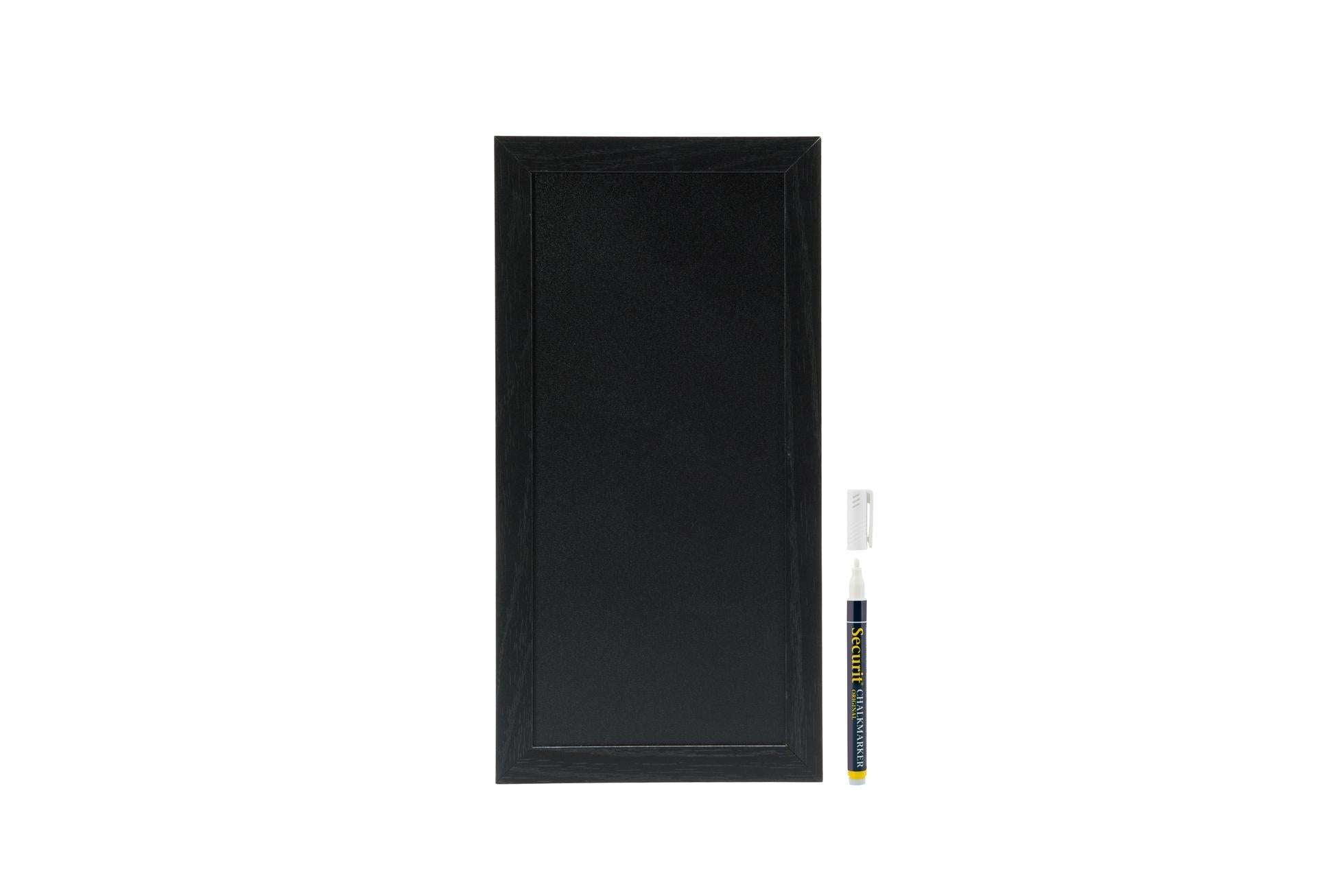 Securit Woody Lavagna da Parete Nera 20x40 cm - Cornice in Legno con Pennarello a Gesso Liquido Incluso
