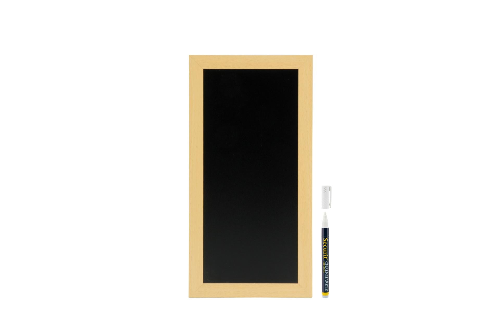 Securit Woody Lavagna da Parete Nera 20x40 cm - Cornice in Teak con Pennarello a Gesso Liquido Incluso