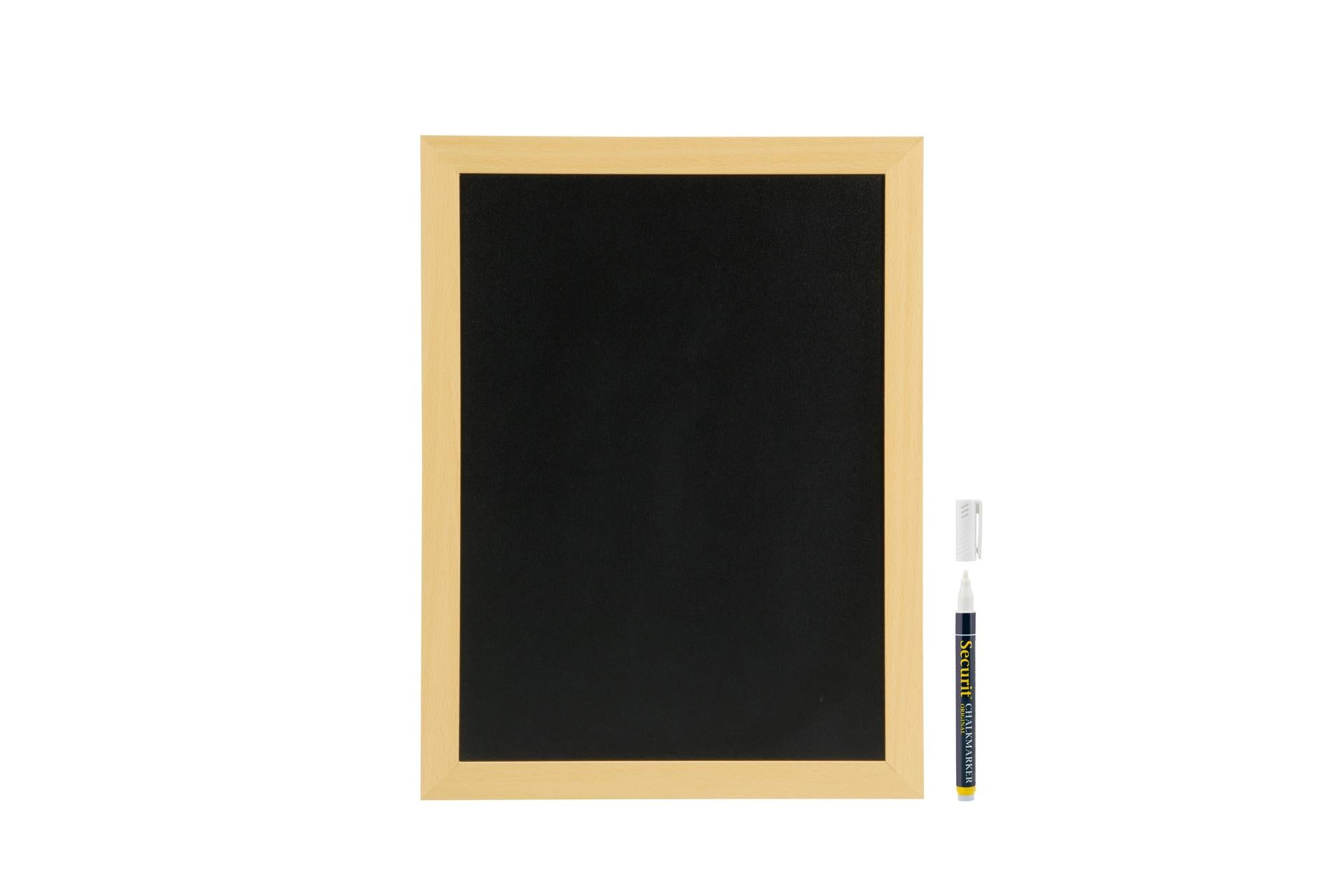 Securit Woody Lavagna da Parete Nera 30x40 cm con Cornice in Teak e Pennarello a Gesso Liquido Incluso