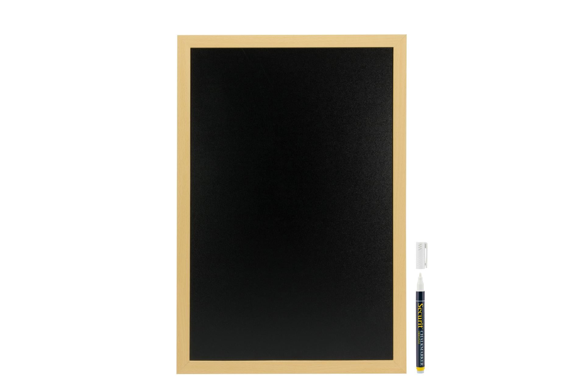 Securit Woody Lavagna da Parete Nera 40x60 cm con Cornice in Teak e Pennarello a Gesso Liquido Incluso