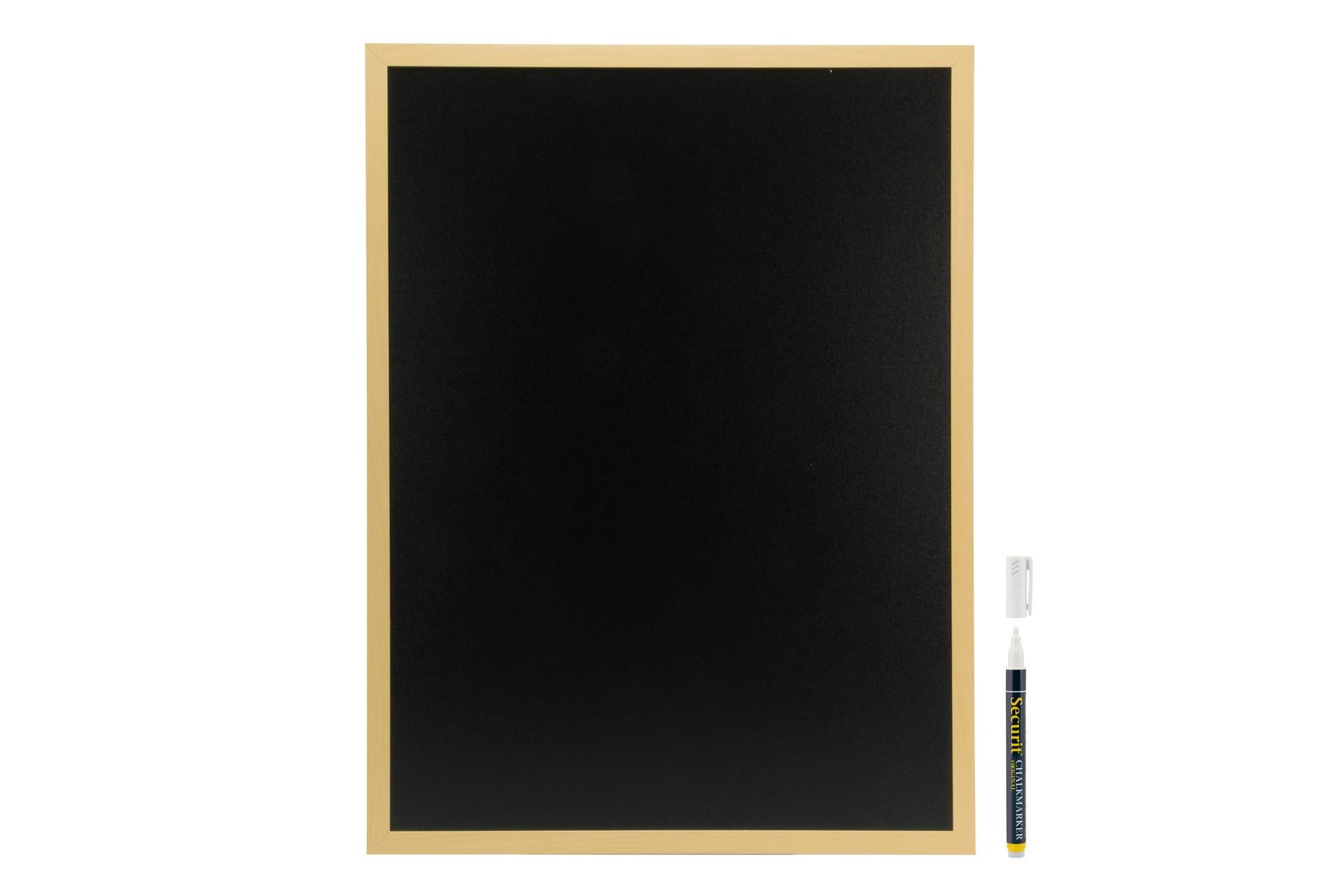 Securit Woody Lavagna da Parete Nera 60x80 cm con Cornice in Teak e Pennarello a Gesso Liquido Incluso