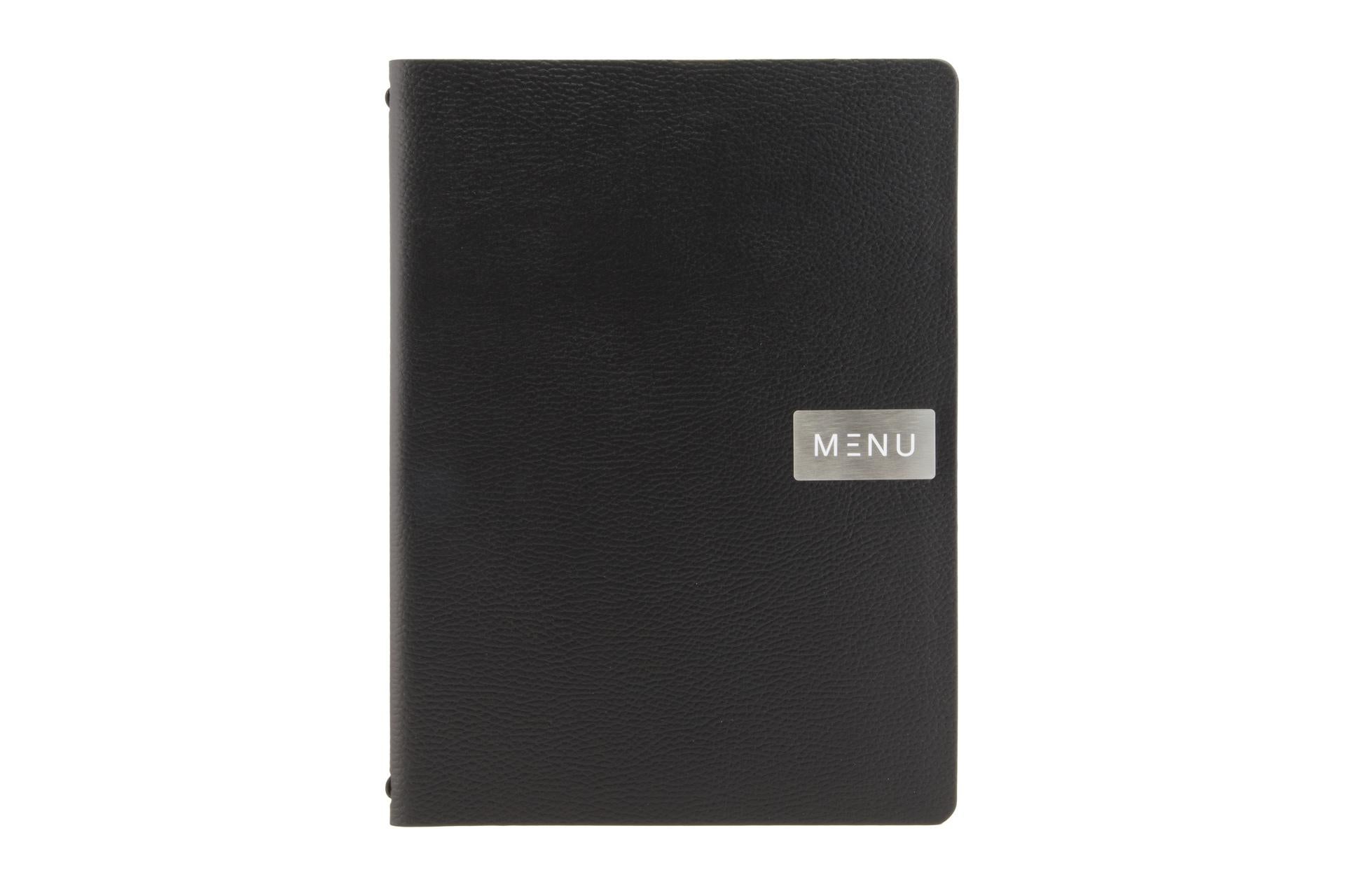 Securit Portamenu A4 In Pelle Ecologica Nera - Con 2 Placche Metalliche e 1 Inserto - Set 10 Pz