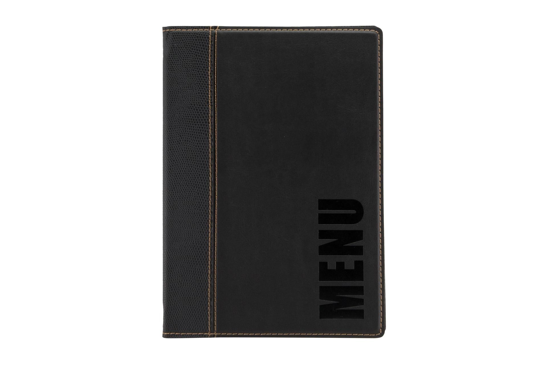 Securit Trendy Portamenu A4 24.6x34 cm In Similpelle Nera Con Scritta "Menu" In Bassorilievo - Set 10 Pz