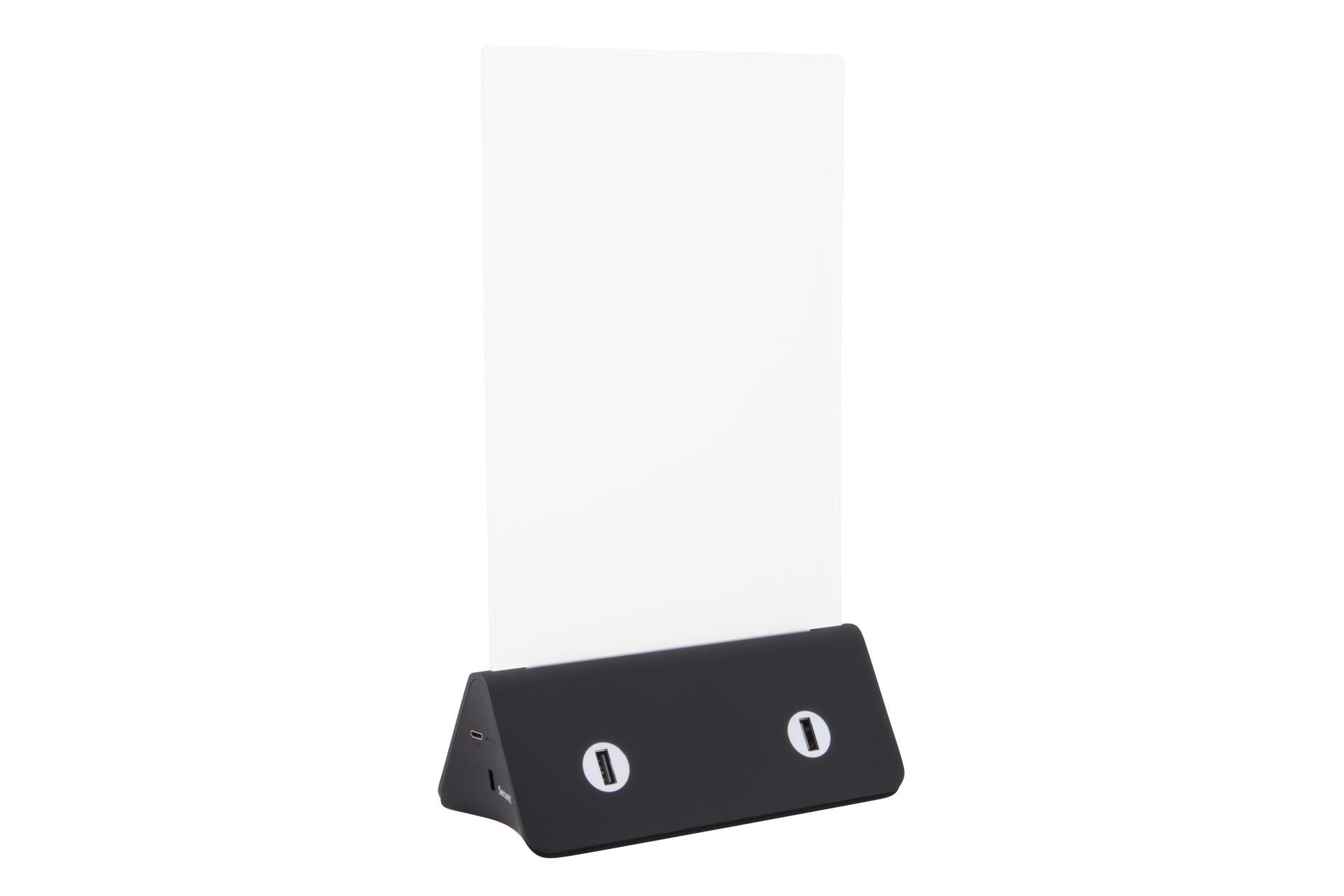 Securit Portaposter-Powerbank da Tavolo A5 - Caricabatterie in Acrilico per Smartphone e Tablet, Batteria 13.000 mAh