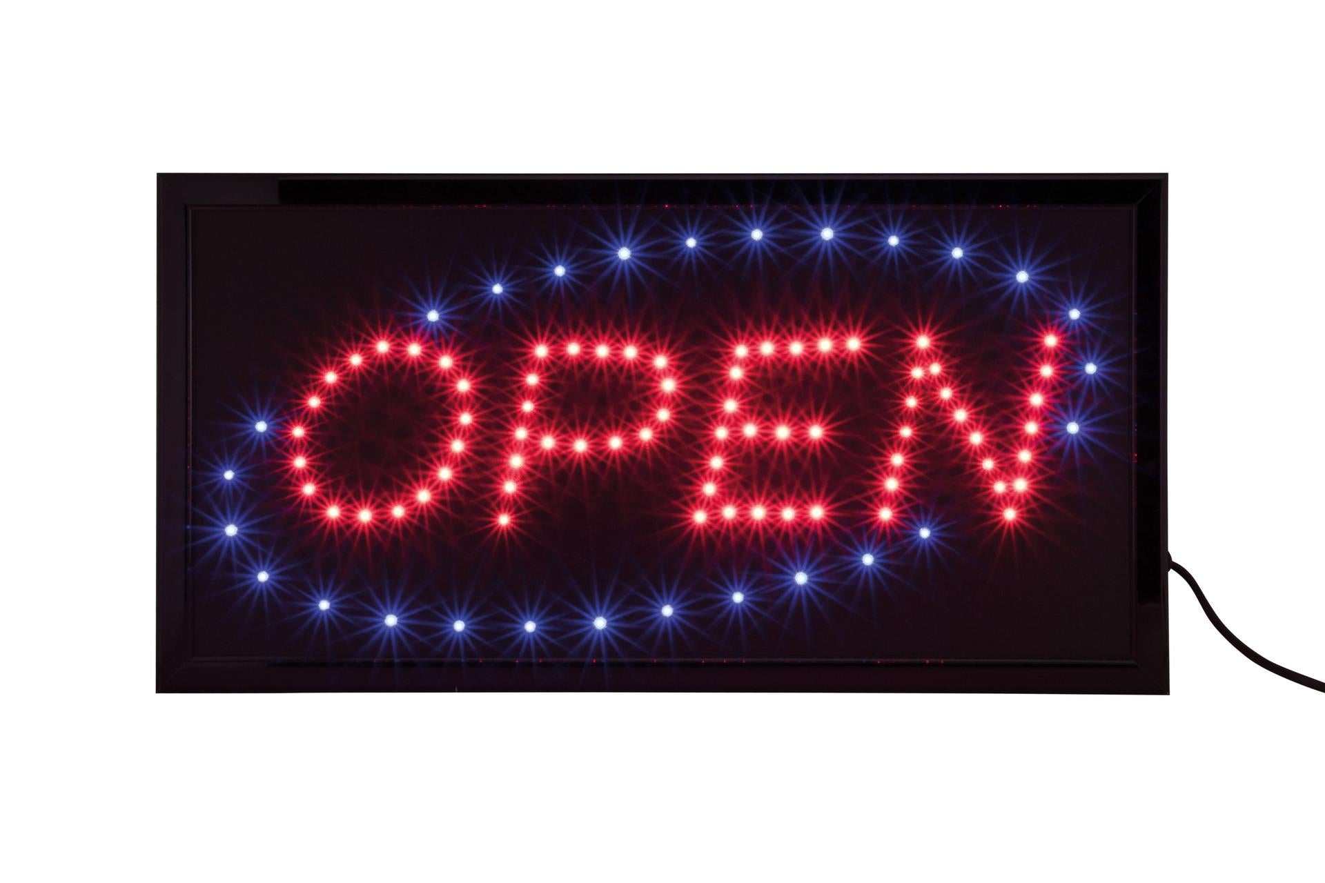 Securit Insegna Luminosa LED "Open" 48x24x2 cm - Da Appendere Con LED Lampeggianti e Adattatore 220V