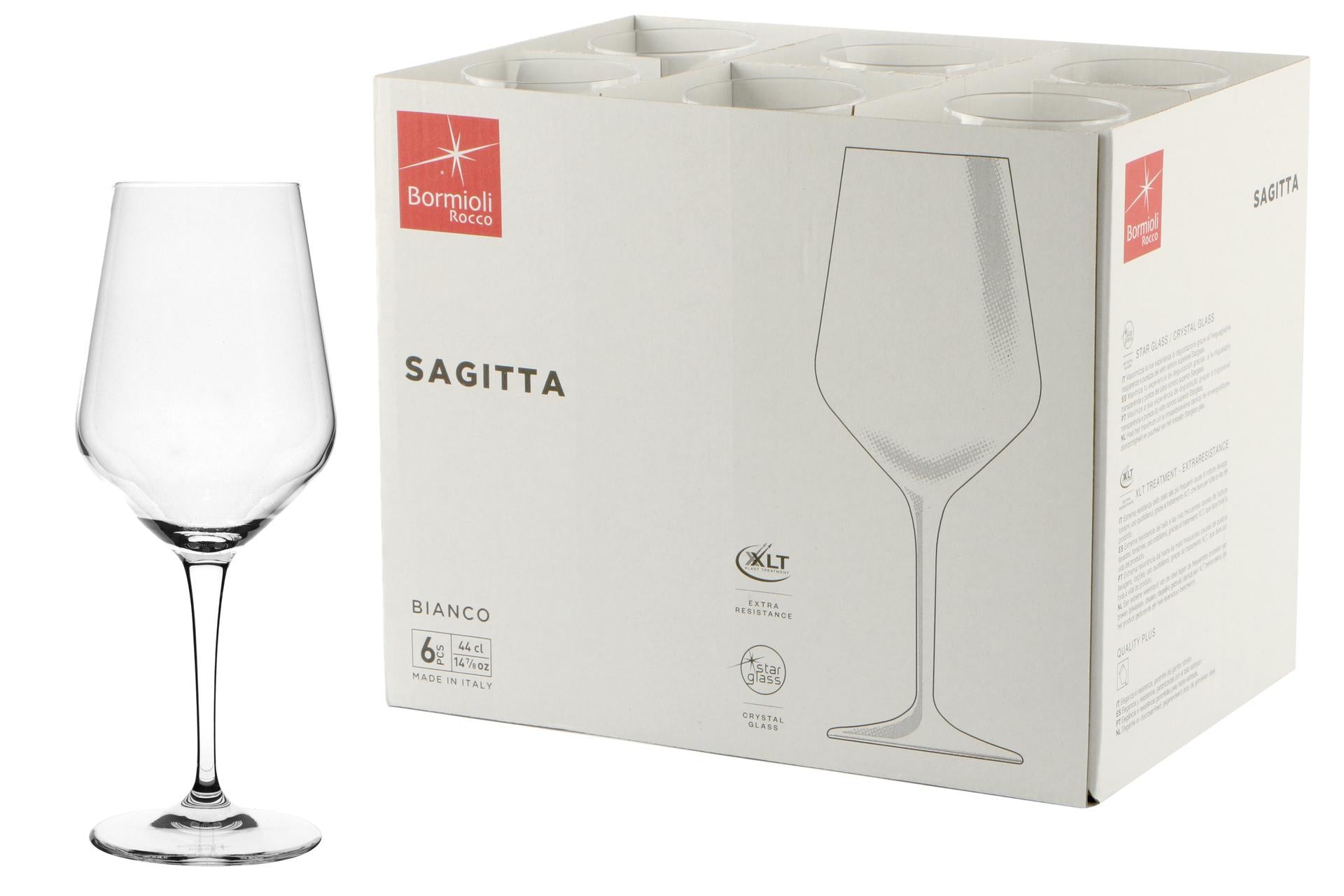 Bormioli Rocco Sagitta Calice Vino 44 cl - Set 6 Pezzi In Vetro Cristallino Star Glass Con Trattamento XLT - Set 6 Pz