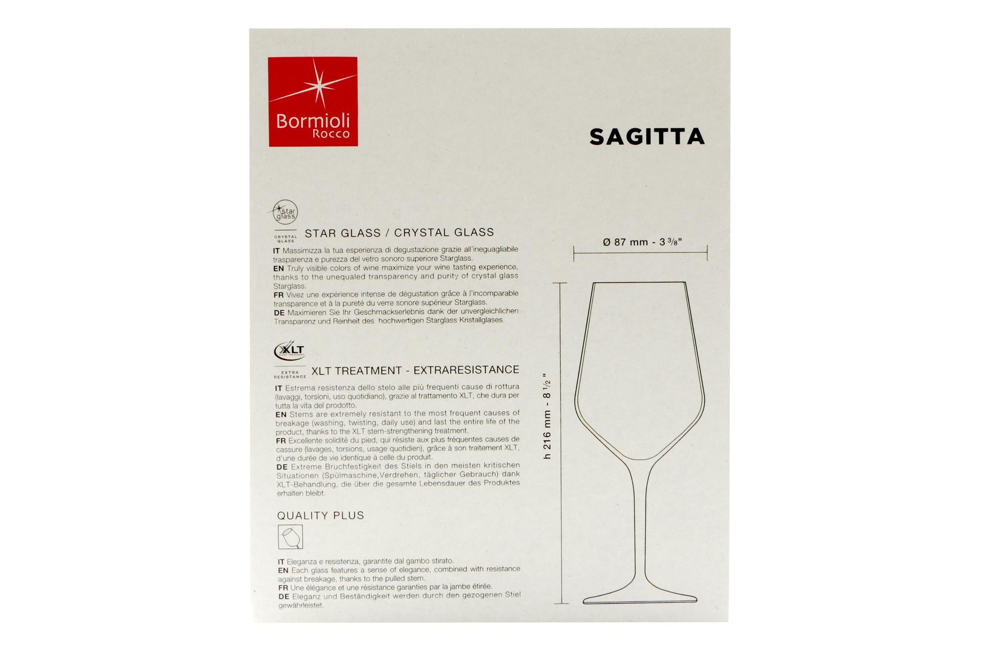 Bormioli Rocco Sagitta Calice Vino 44 cl - Set 6 Pezzi In Vetro Cristallino Star Glass Con Trattamento XLT - Set 6 Pz 6