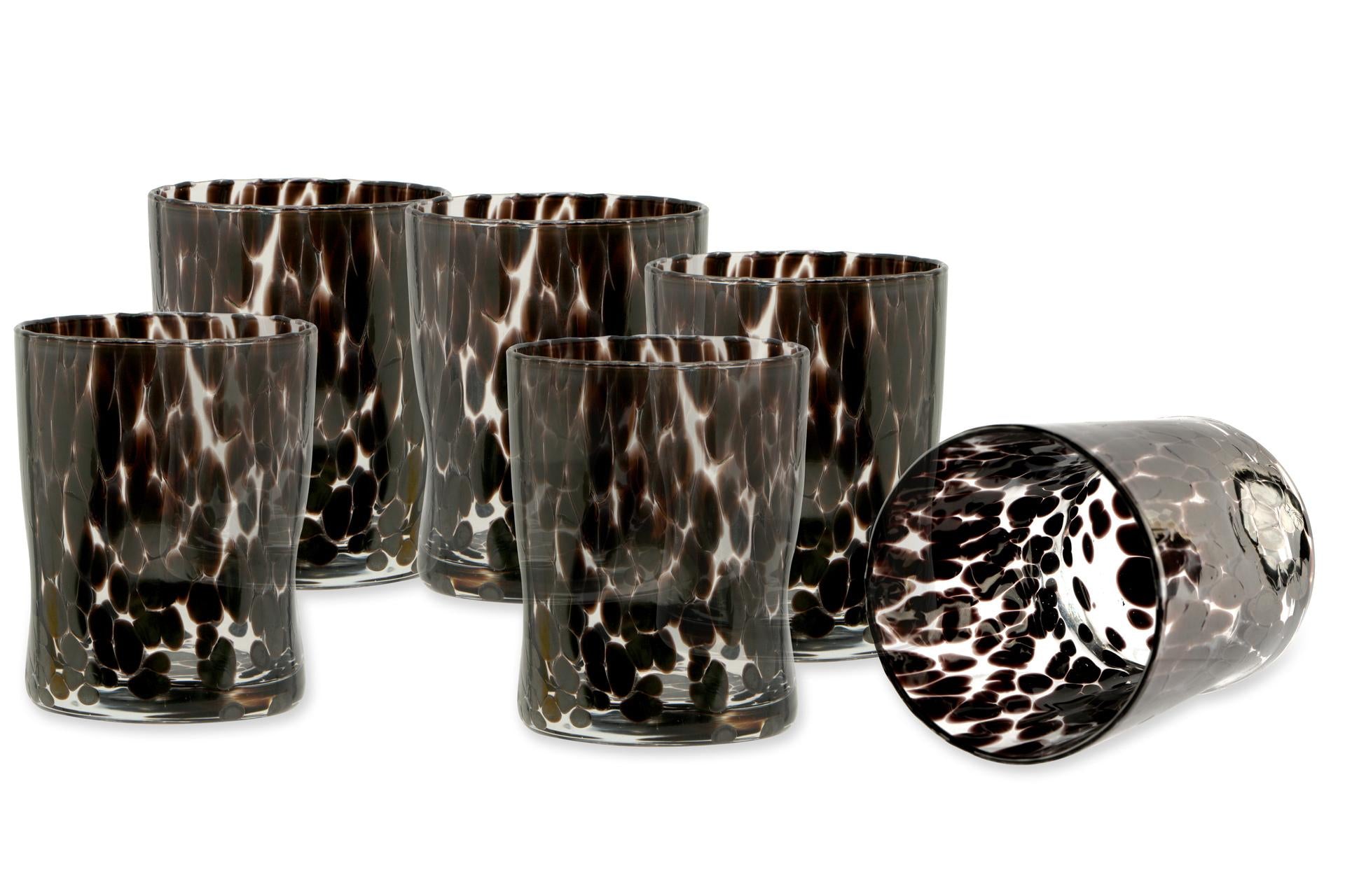 Vetreria Artistica Set 6 Bicchieri Acqua 33 cl Nero - Bicchieri In Pasta Lavorazione Tipo Murano - Set 6 Pz