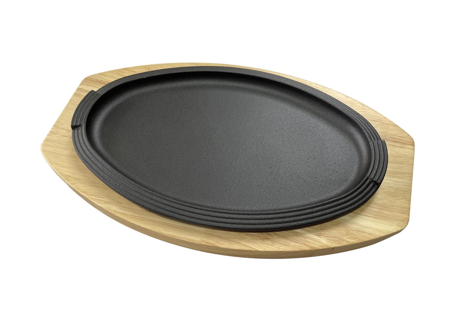 Import Tavola Professional Think Piatto Ovale In Ghisa 29x19 cm Con Base In Legno 34,6x21,8 cm