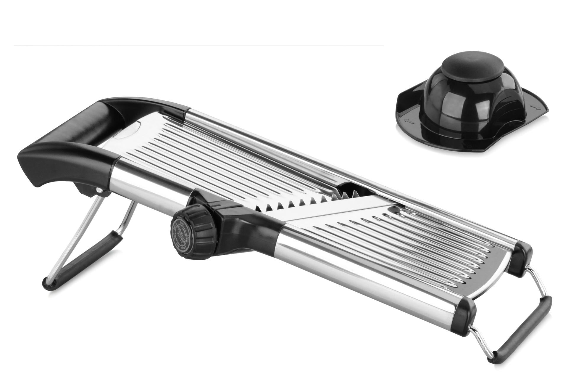 HorecaProfessional Mandolina Inox Con Salvadita AMS-03 - Affettatrice Regolabile In Acciaio Inossidabile