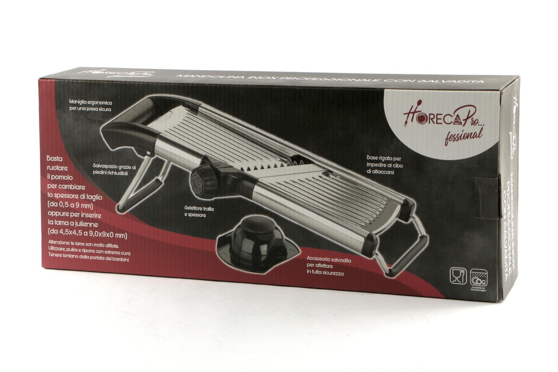 HorecaProfessional Mandolina Inox Con Salvadita AMS-03 - Affettatrice Regolabile In Acciaio Inossidabile 3