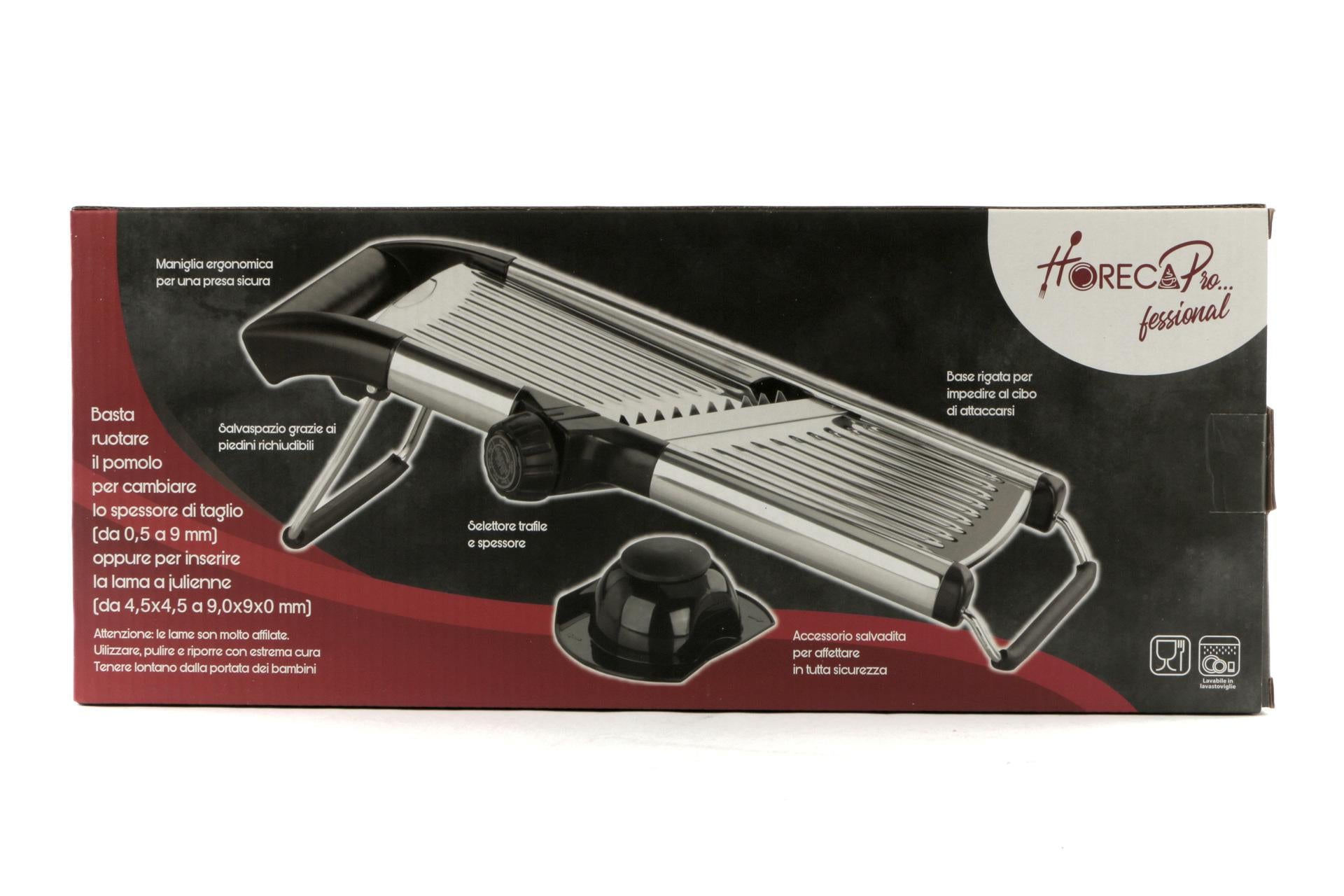 HorecaProfessional Mandolina Inox Con Salvadita AMS-03 - Affettatrice Regolabile In Acciaio Inossidabile 4