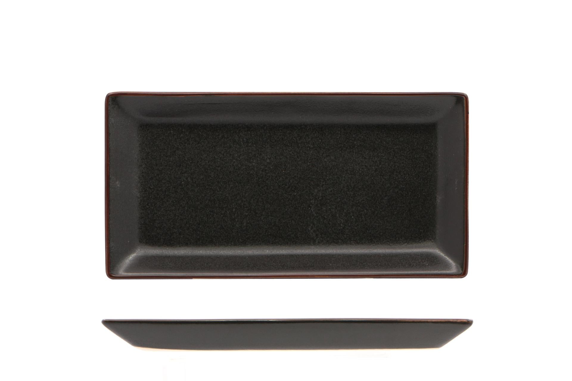 Import Tavola Professional Stromboli Piatto Rettangolare 23.7 x 12 cm In Stoneware Nero Con Bordatura Ramata - Set 8 Pz